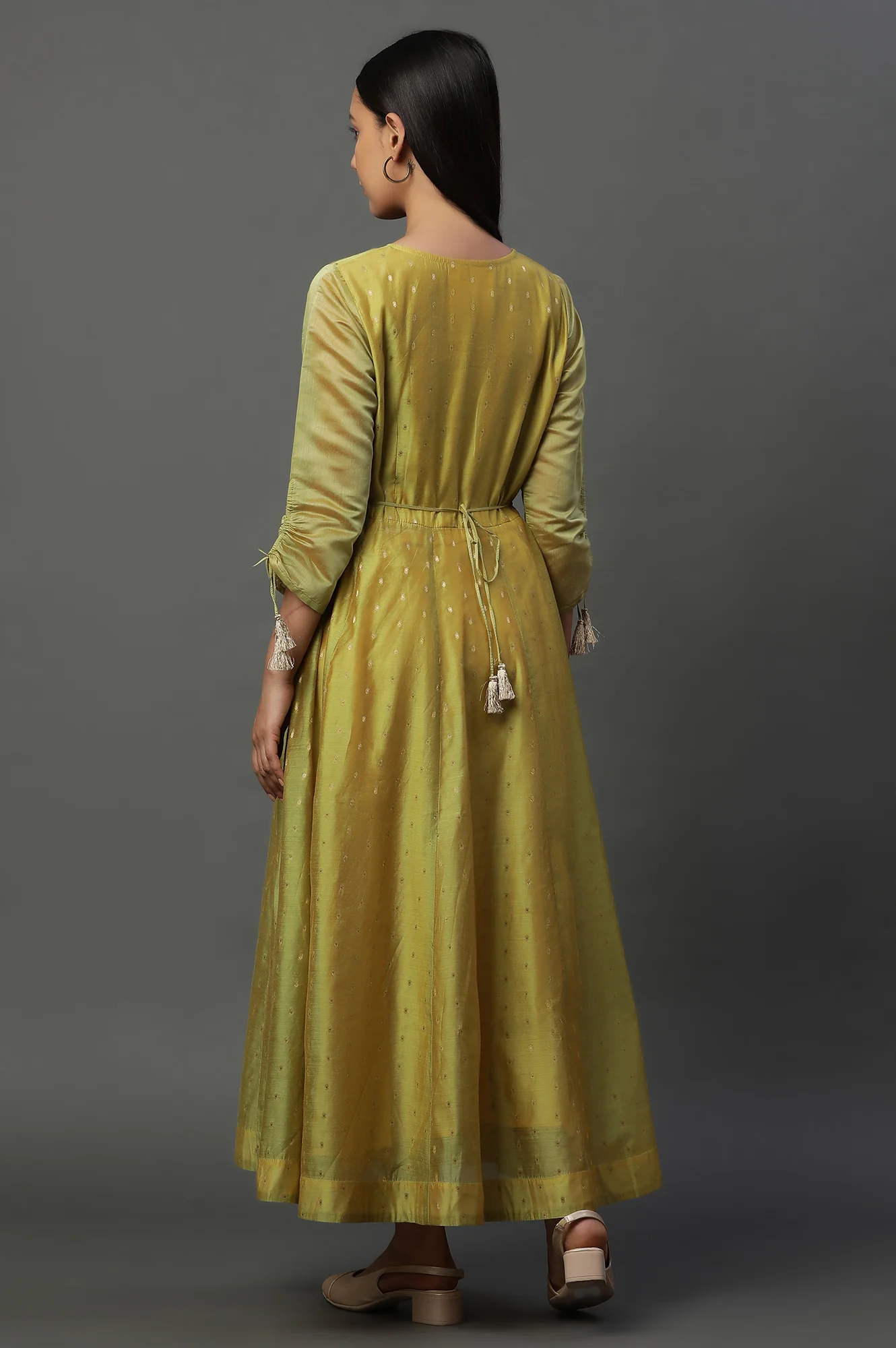 Green Zari Embroidered Flared Dress - Image 4