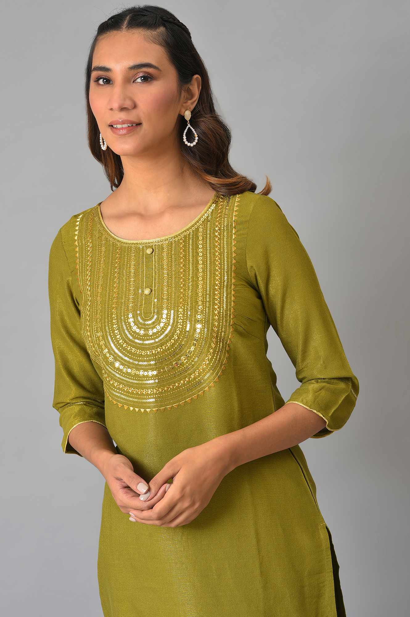 Green Zari Embroidered Kurta with Straight Palazzo Set - Image 5