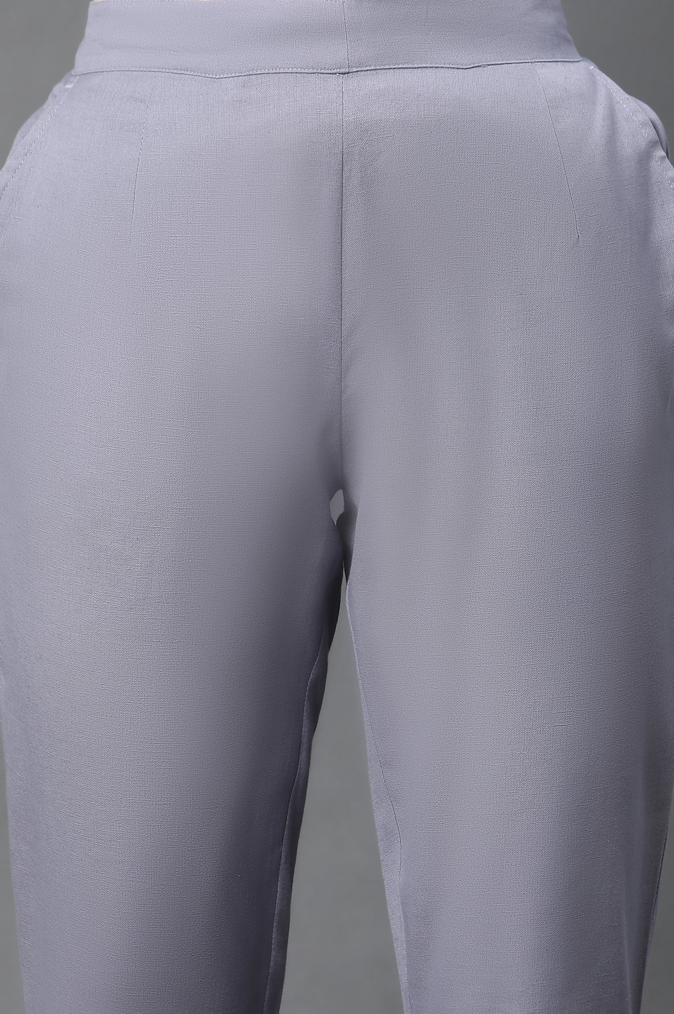 Grey Cotton Flax Straight Trouser Pants - Image 6