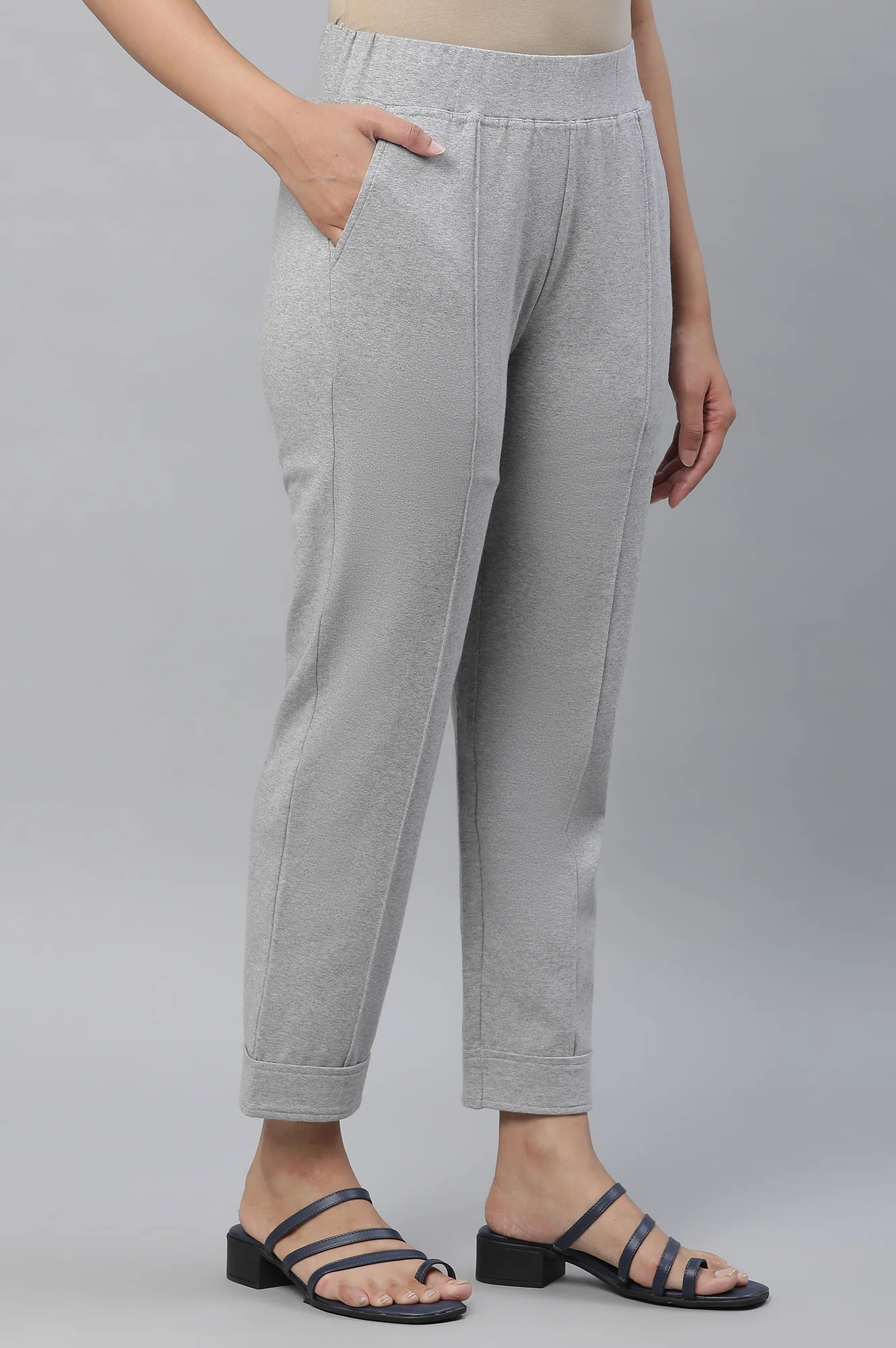 Grey Cotton Lycra Pintuck Trousers - Image 4