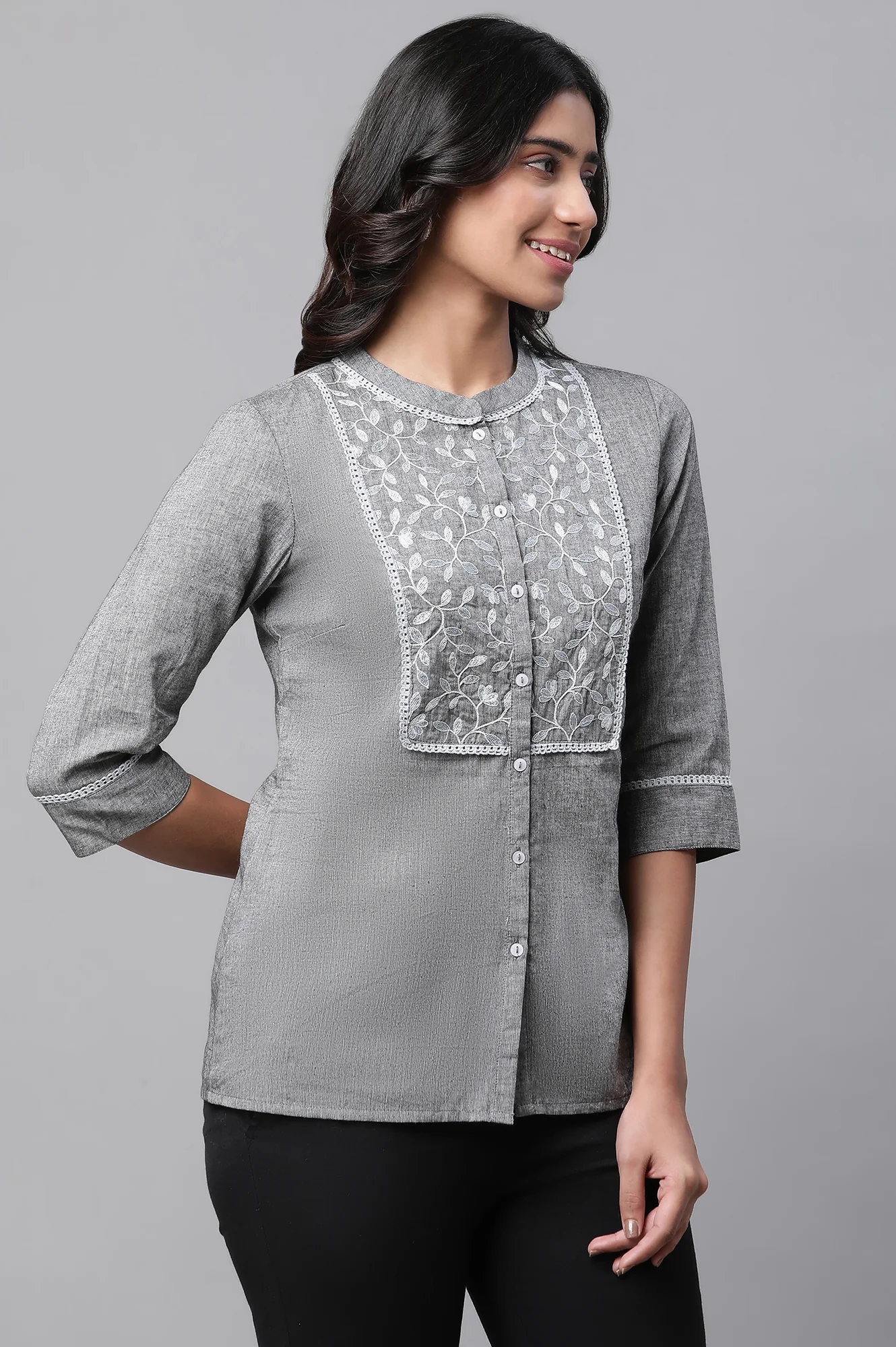 Grey Embroidered Short Top - Image 4
