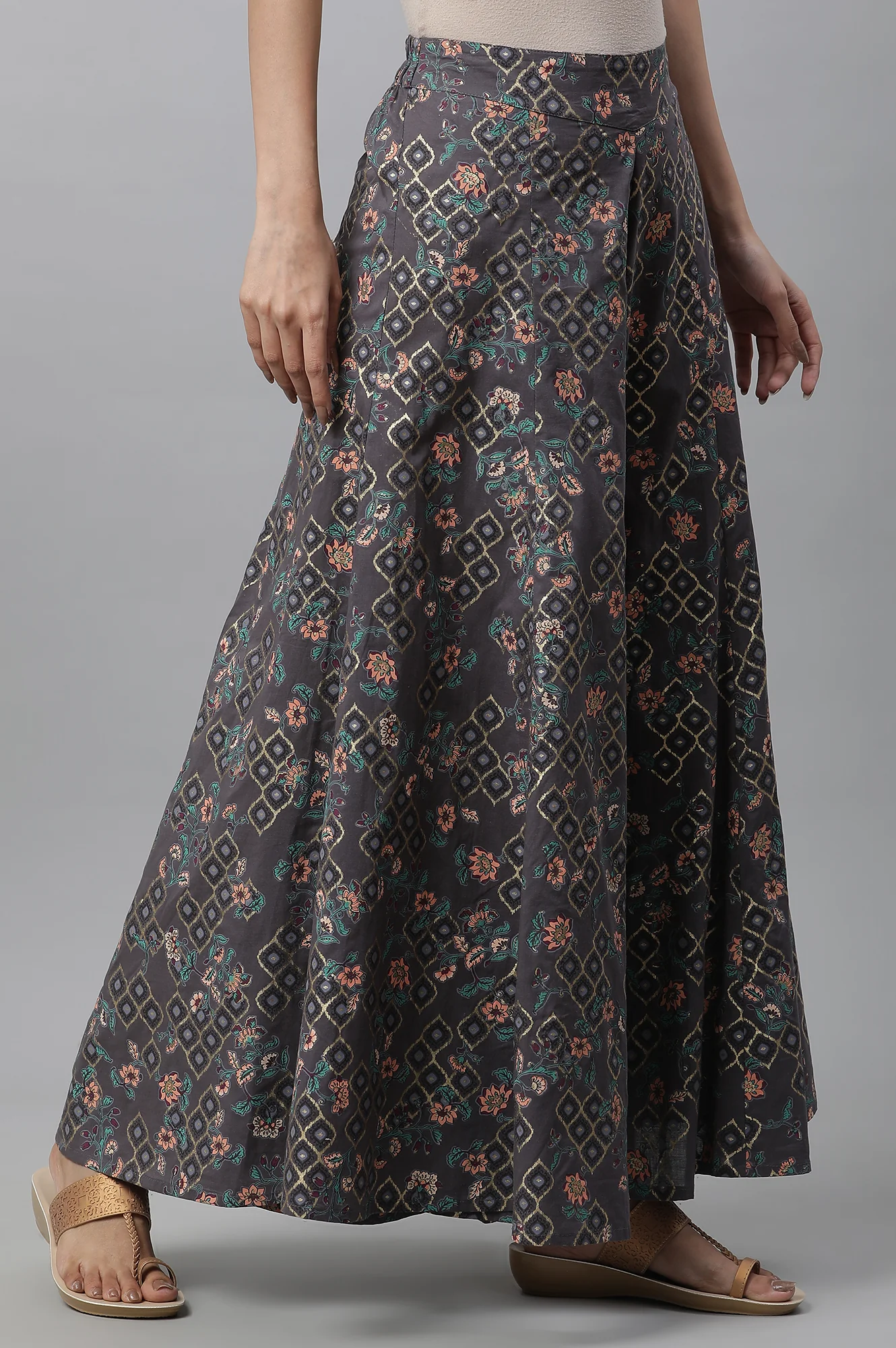 Grey Printed Semi-Flared Palazzo - Image 4