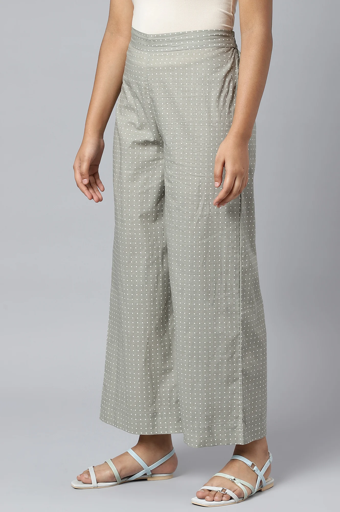 Grey Printed Straight Palazzo - Image 2