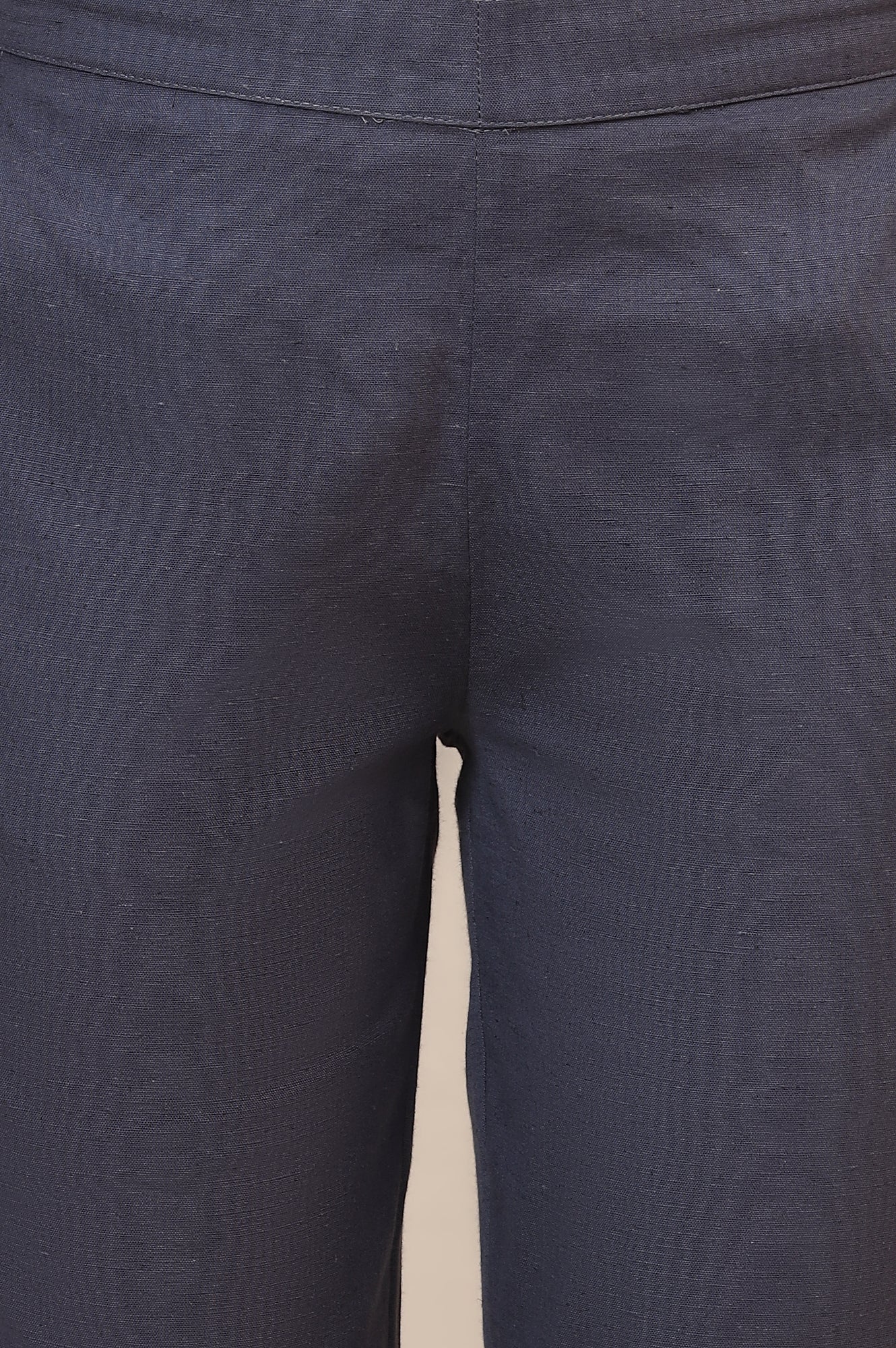 Grey Solid Slim Fit Cotton Trousers With Elasticated Waist - Image 6