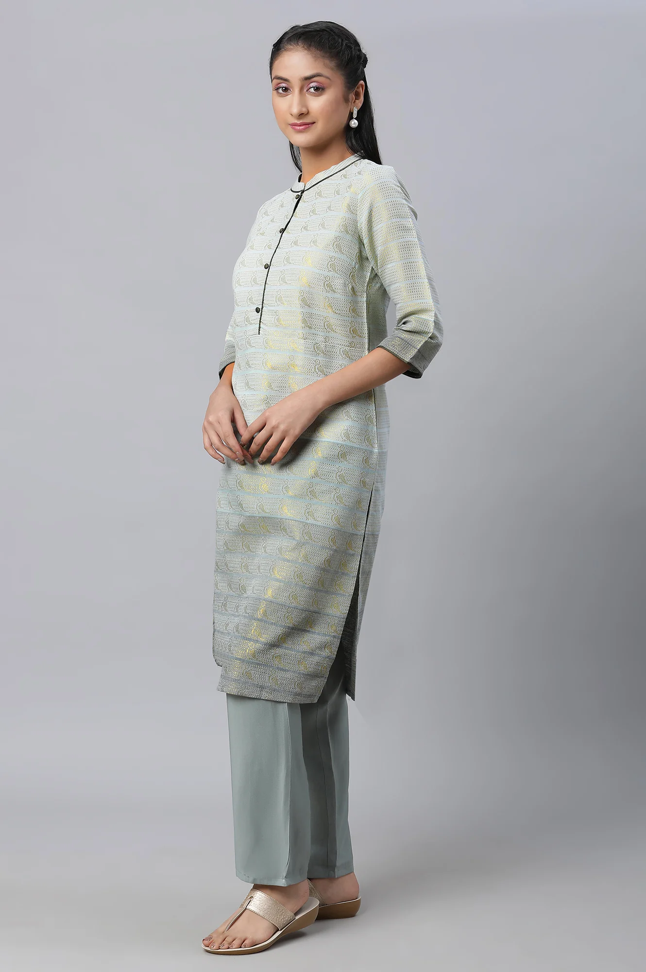 Grey Tonal Zari Dobby Kurta - Image 6