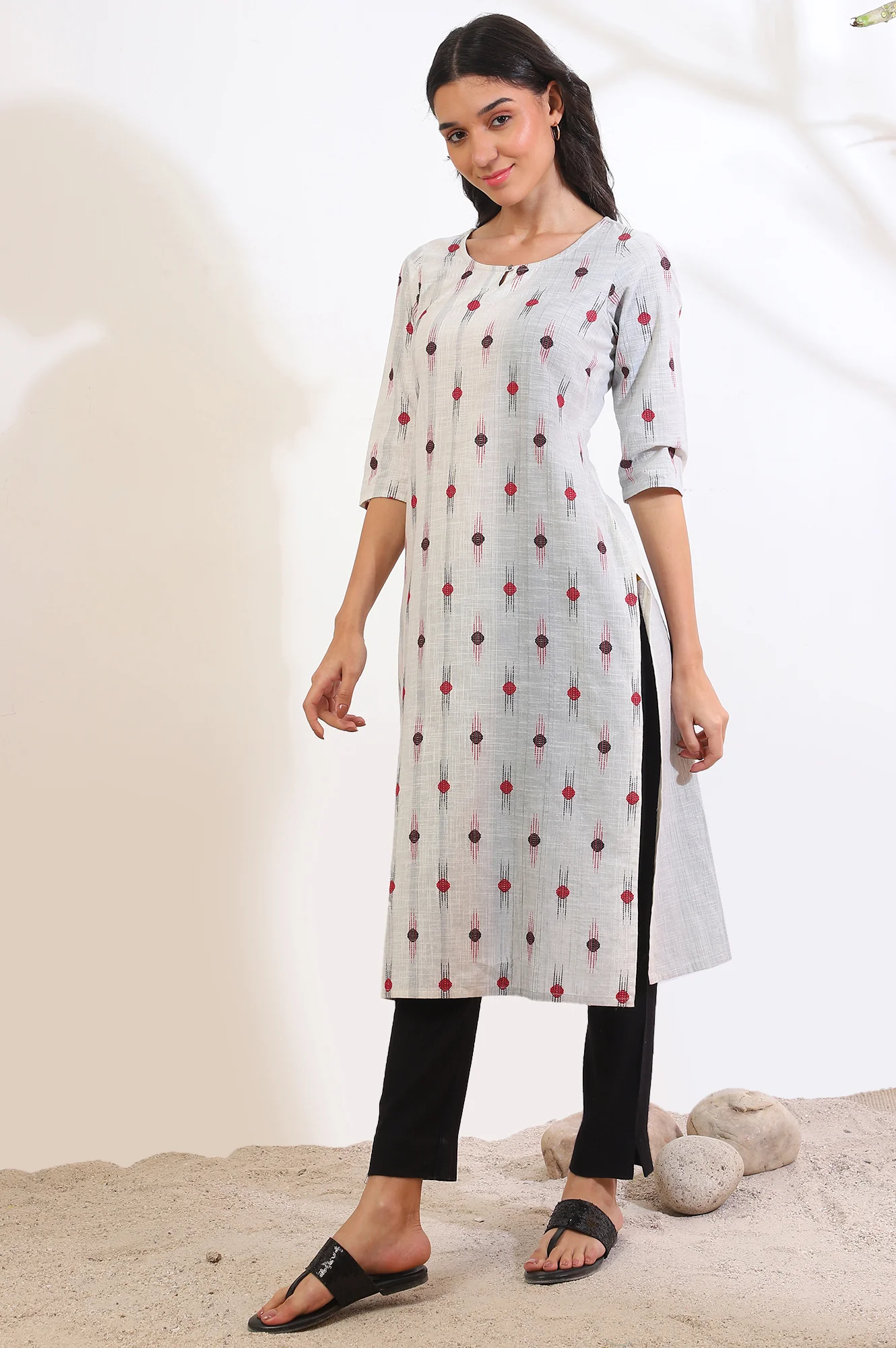 Grey Yarn Dyed Straight Pure Cotton Kurta - Image 5