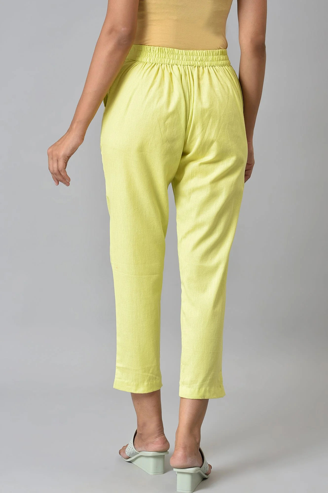 Lemon Yellow Cotton Flax Women'S Trousers - Image 2
