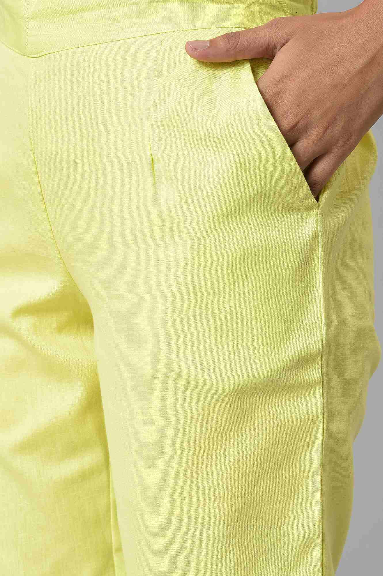 Lemon Yellow Cotton Flax Women'S Trousers - Image 7