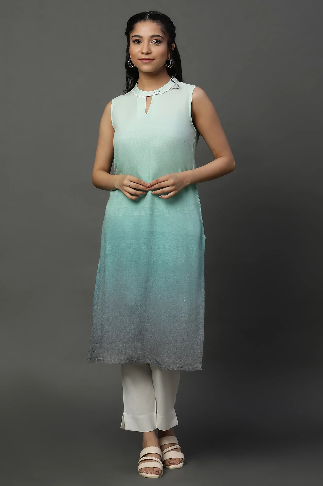 Lichen Green Ombre Sleeveless Kurta - Image 2