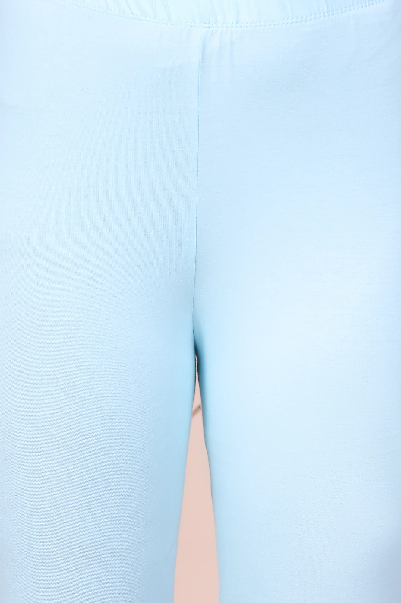 Light Blue Solid Ankle-Length Cotton Leggings - Image 6