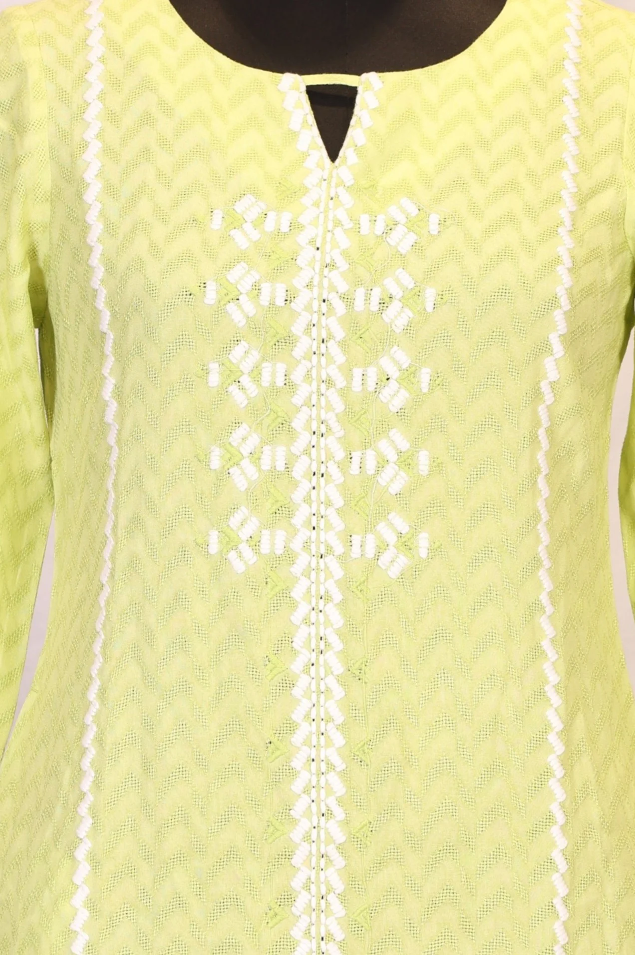 Lime Green Chevron Thread Work Straight Kurta - Image 2