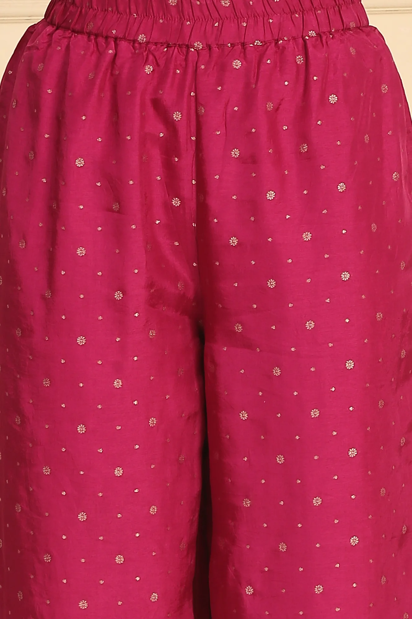 Magenta Printed Jacquard Embellished Ankle-Length Woven Fabric Palazzo - Image 6