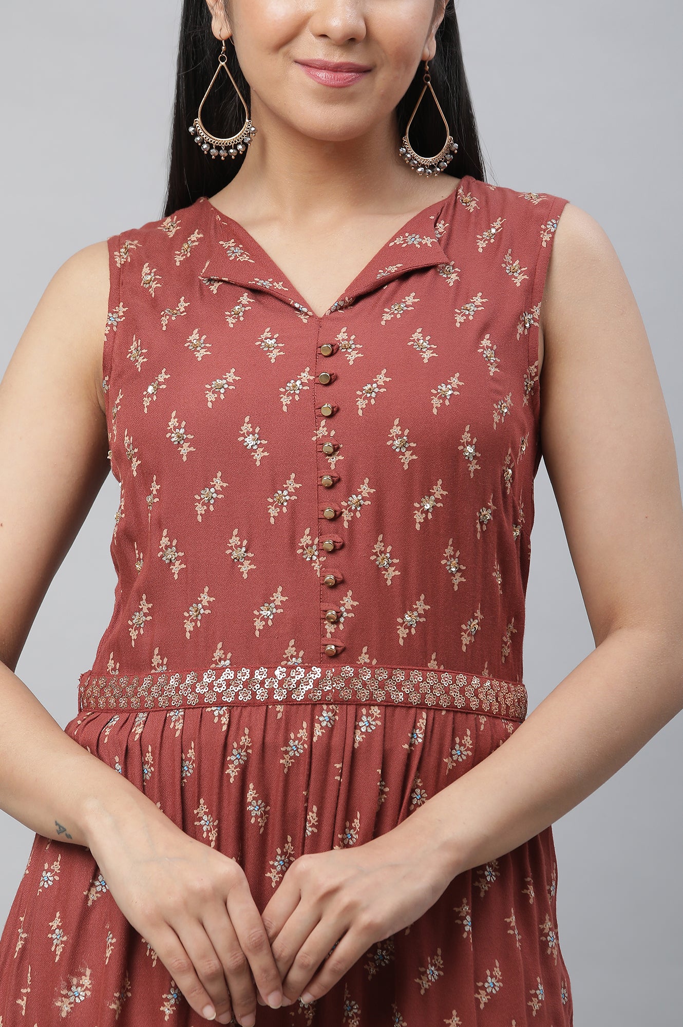 Maroon Embellished Jumpsuit with Velvet Jacket - Image 8