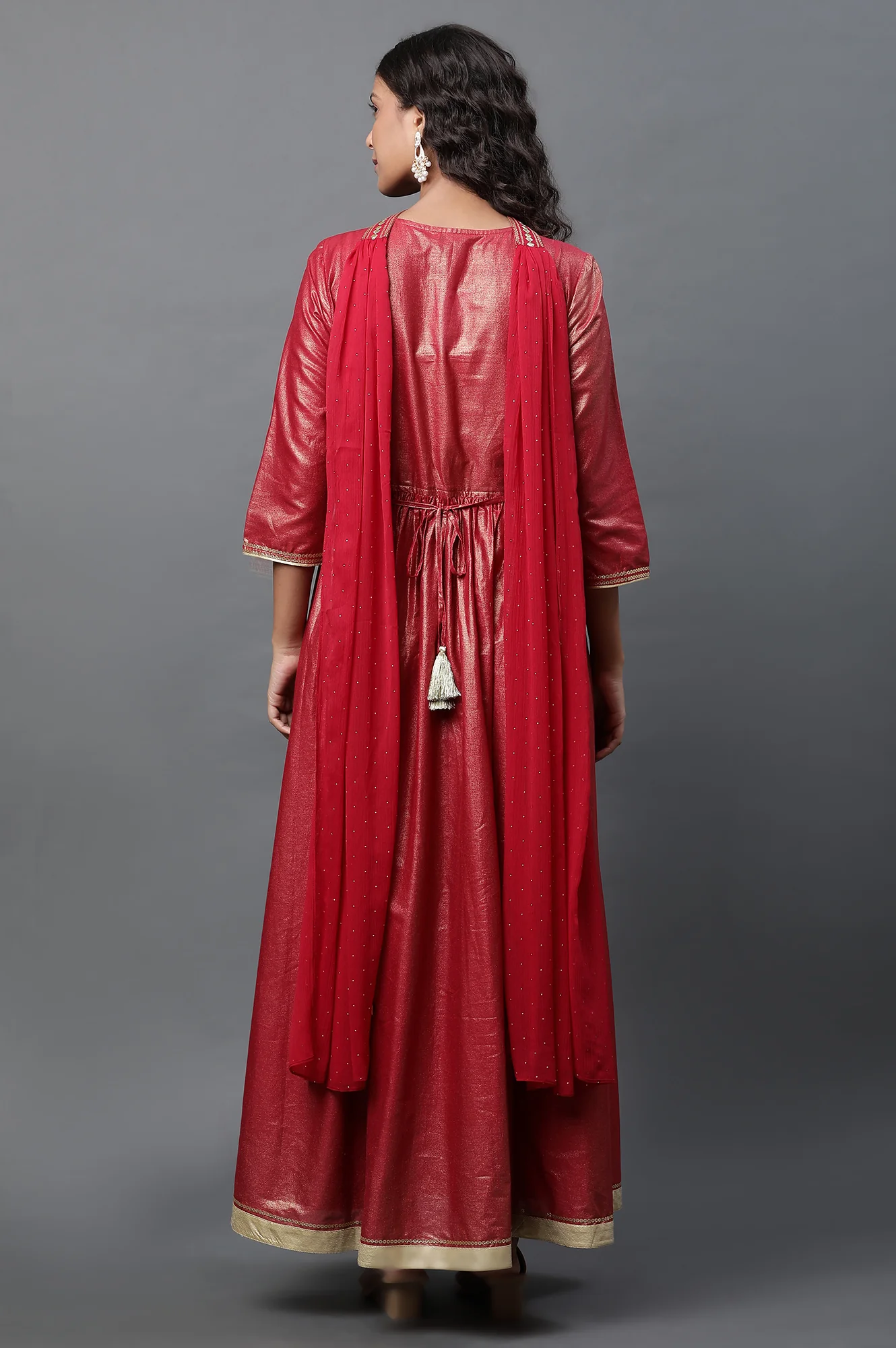 Maroon Embroidered Dress and Choker Dupatta Set - Image 4