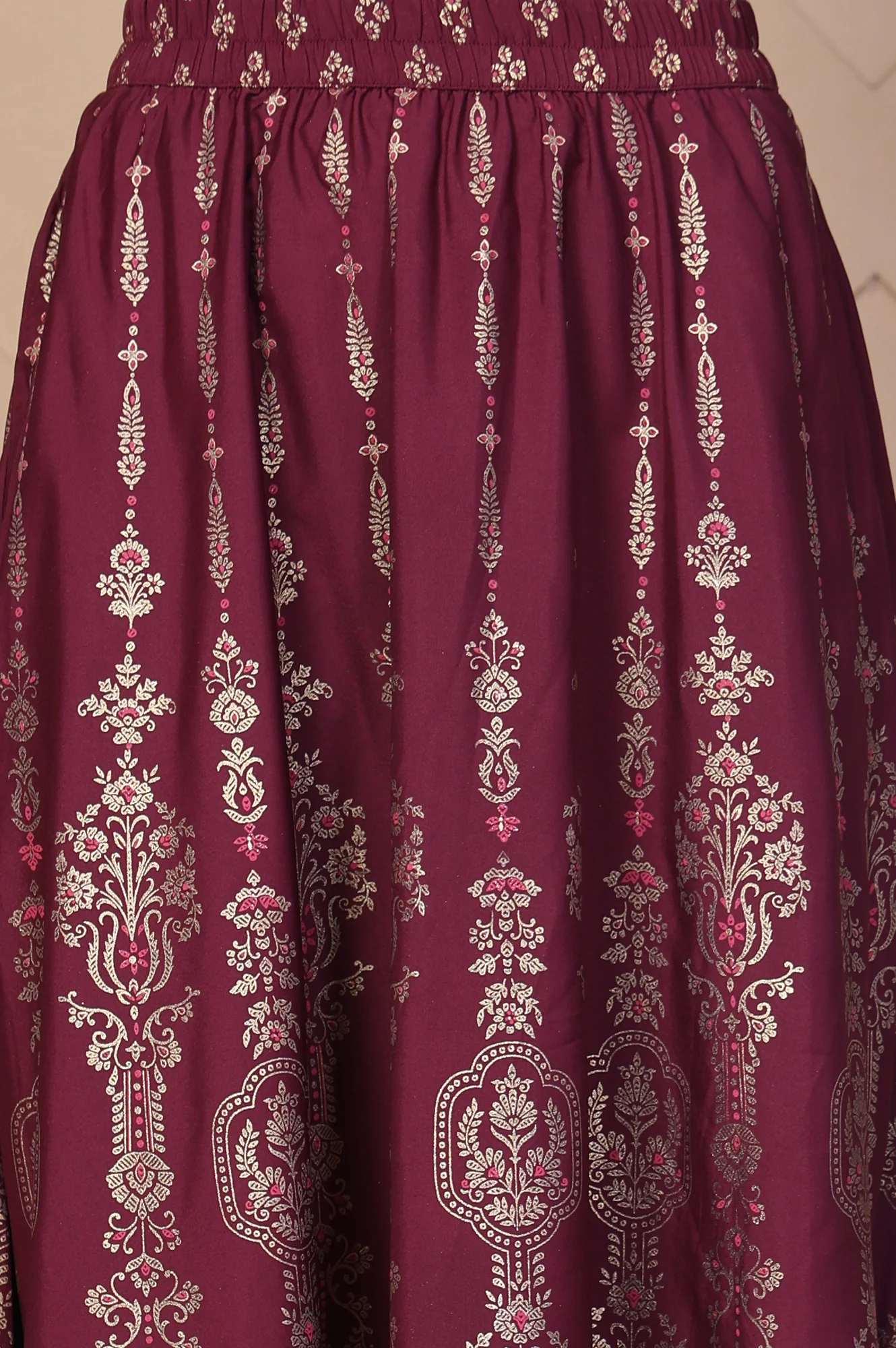 Maroon Ethnic Printed Flared Skirt - Image 6