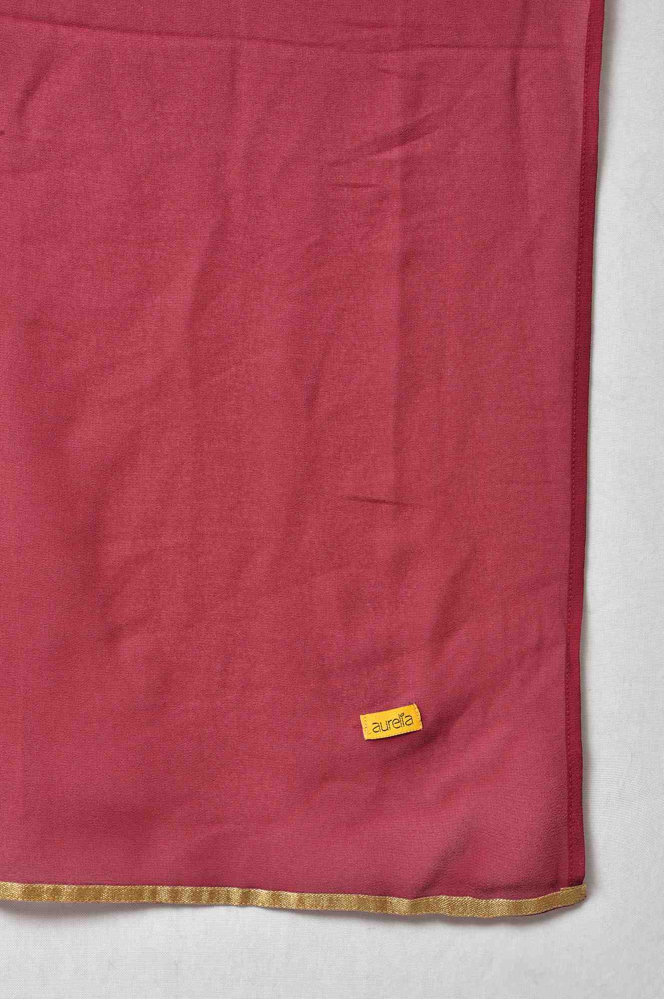Maroon Floral Printed with Zari Embroidery Liva Dress and Dupatta Set - Image 7