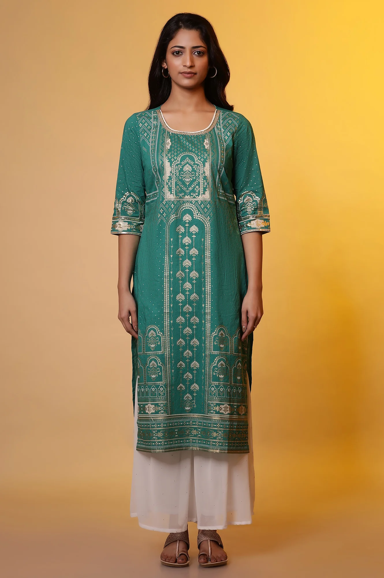 Maroon Foil Printed Kurta with Sequin Detailing - Image 3
