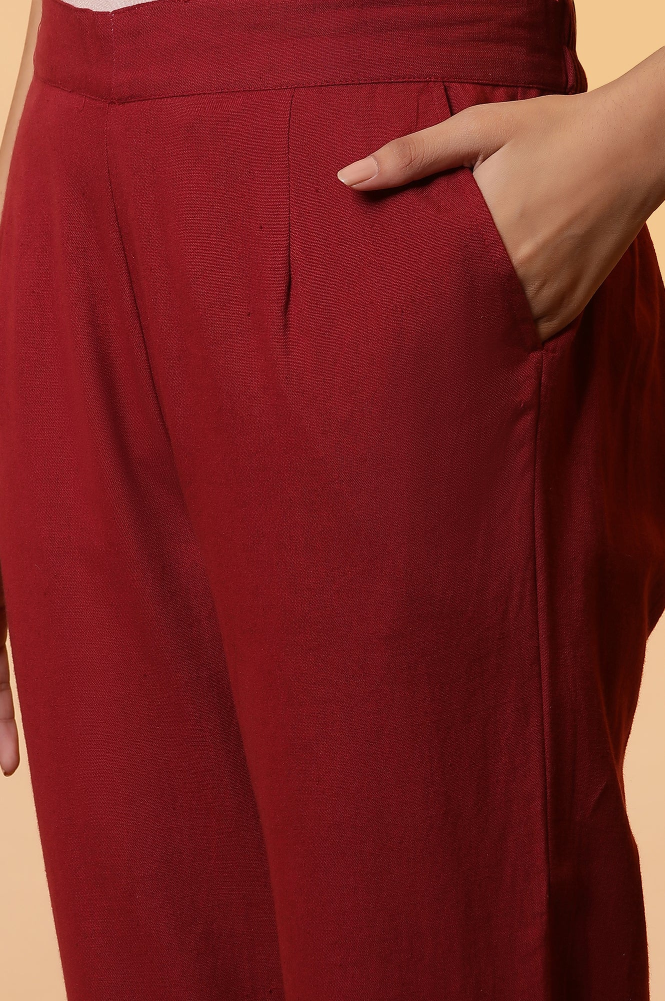 Maroon Lace Insert Pintuck Trousers - Image 7