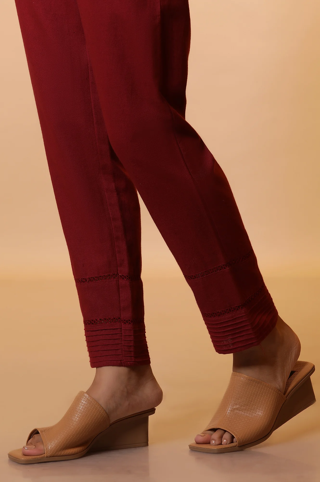Maroon Lace Insert Pintuck Trousers - Image 8