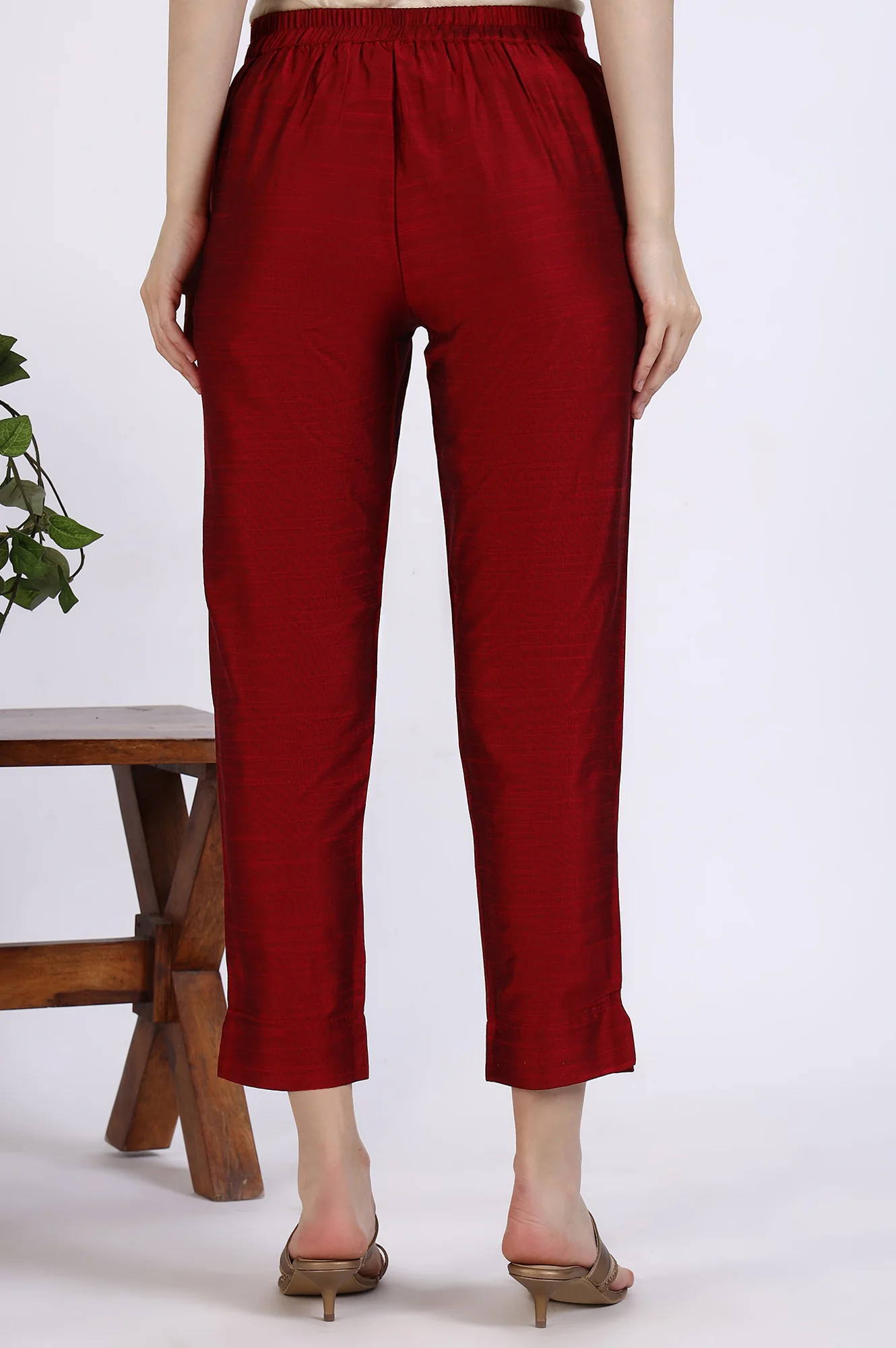 Maroon Solid Yarn Dyed Trousers - Image 4