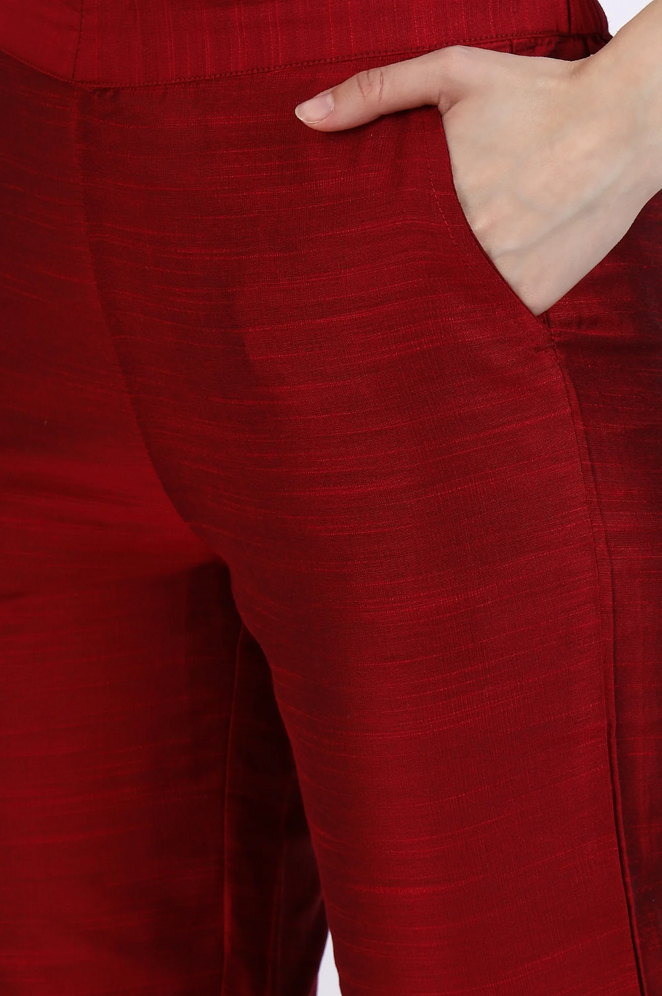Maroon Solid Yarn Dyed Trousers - Image 7
