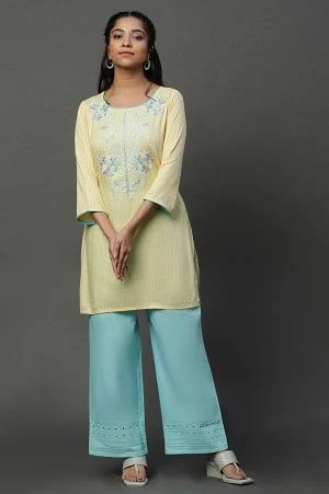 Mellow Yellow Embroidered Ethnic Kurti - Image 2