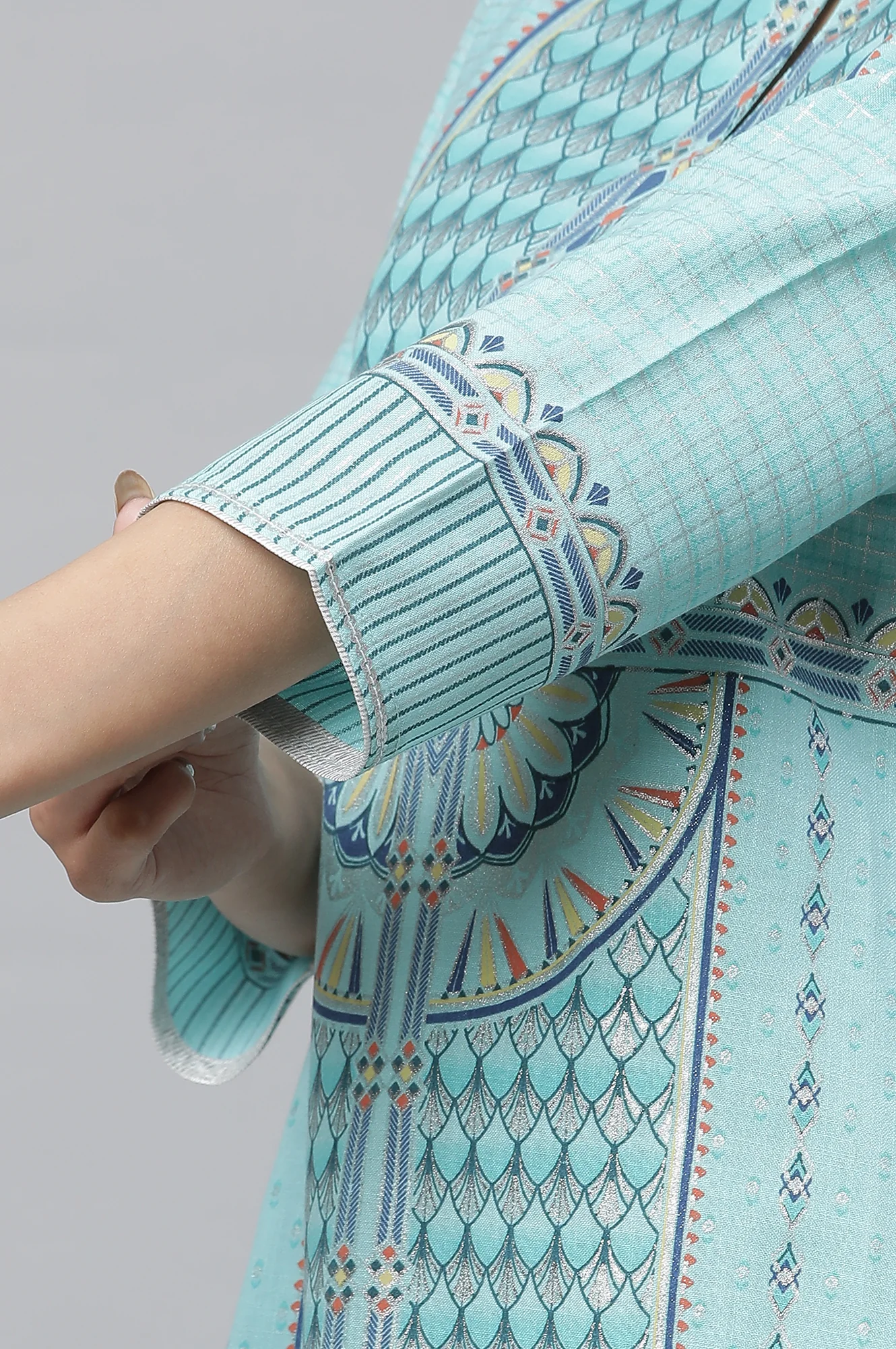 Mint Green Foil Printed Festive Kurta - Image 7