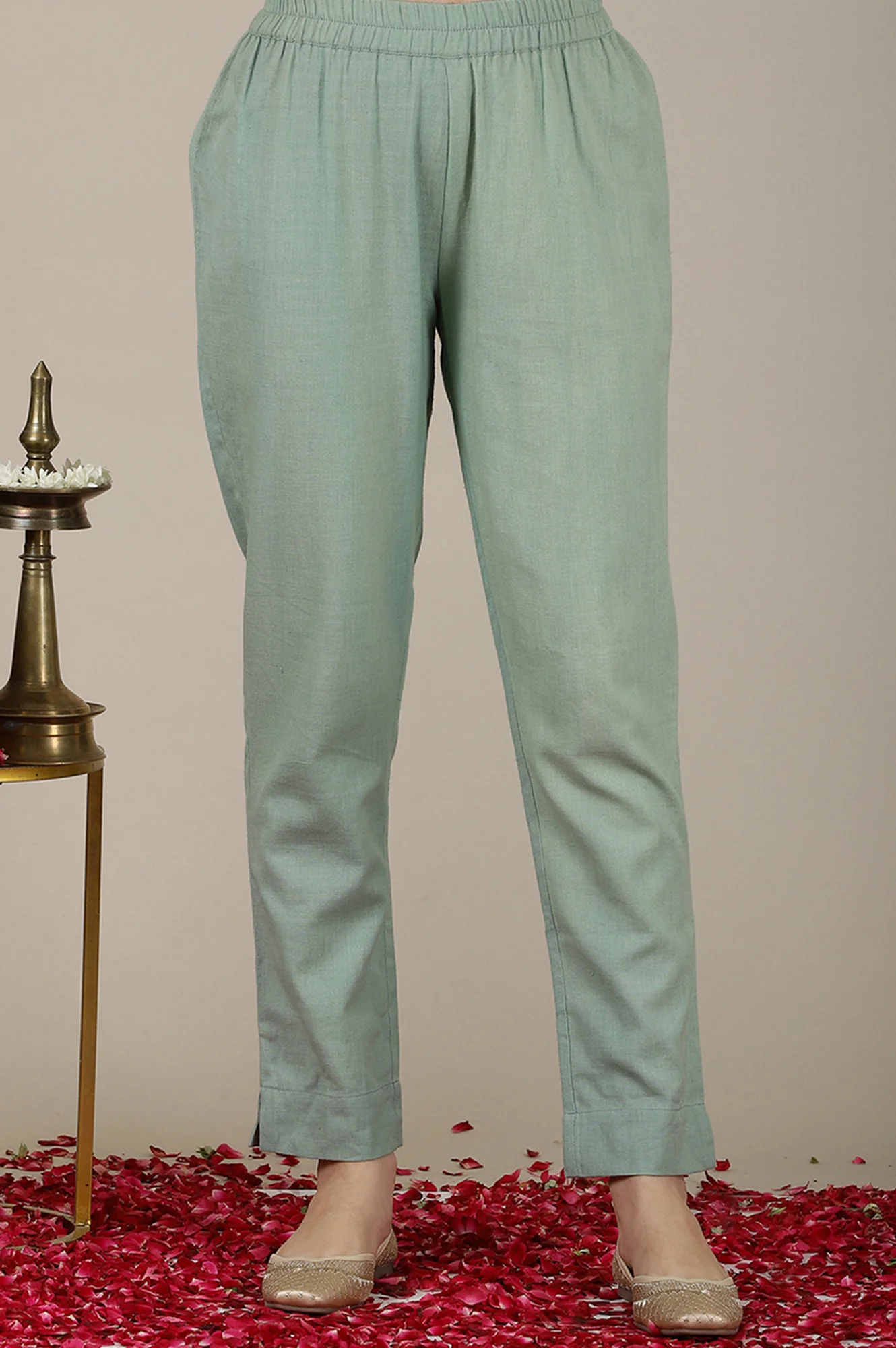 Mint Green Yarn Dyed Dori Embroidered Anarkali Kurta, Trousers and Dupatta Set - Image 9