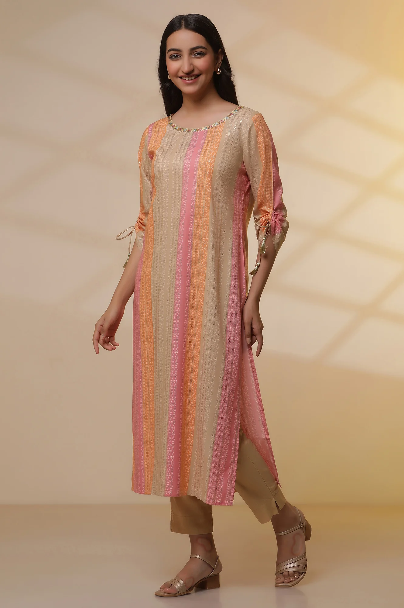 Multi-coloured Printed Straight Kurta, Pants and Dupatta Set - Image 3