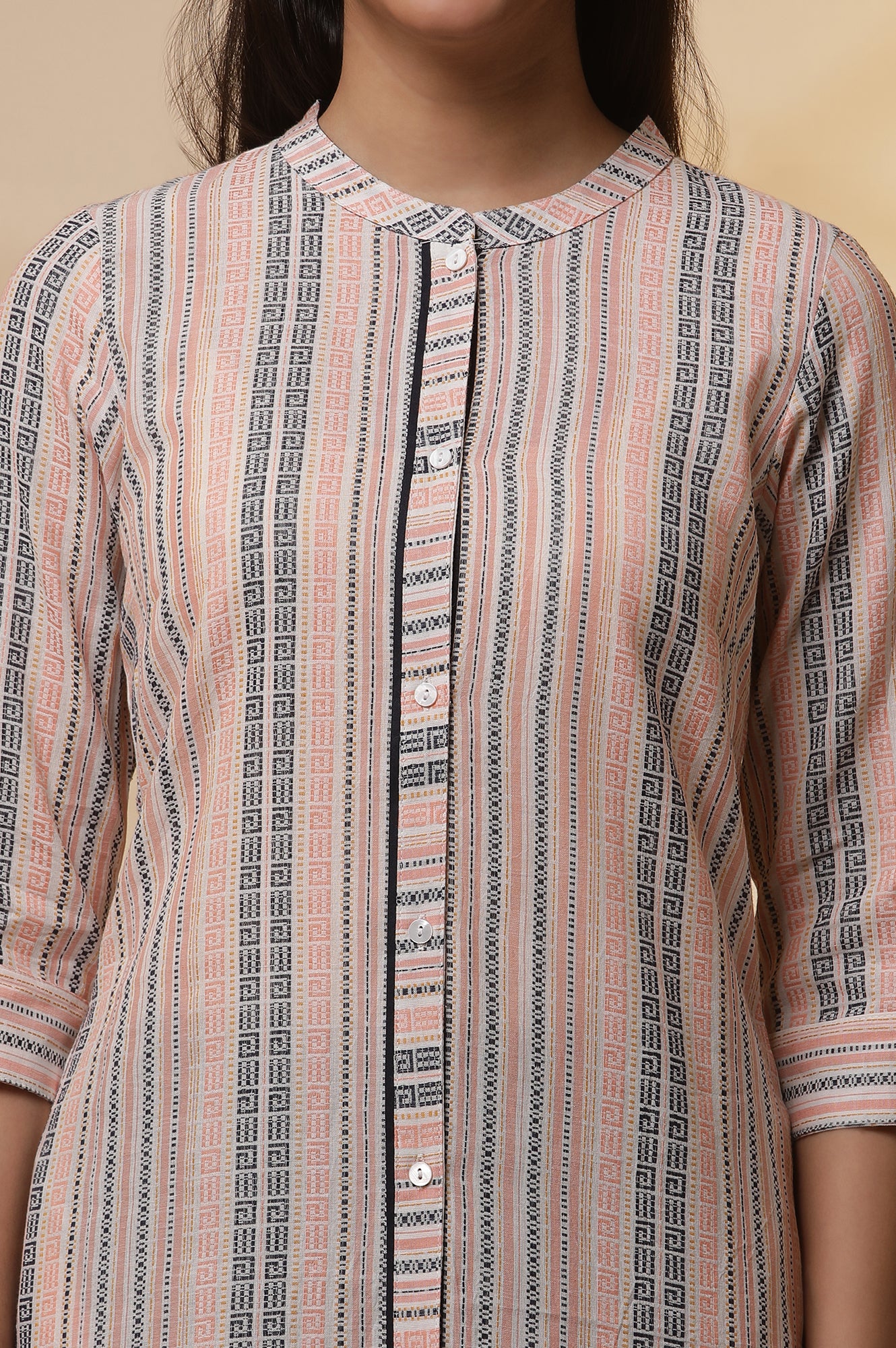 Multi-coloured Stripe Dobby Kurta and Tights Set - Image 6