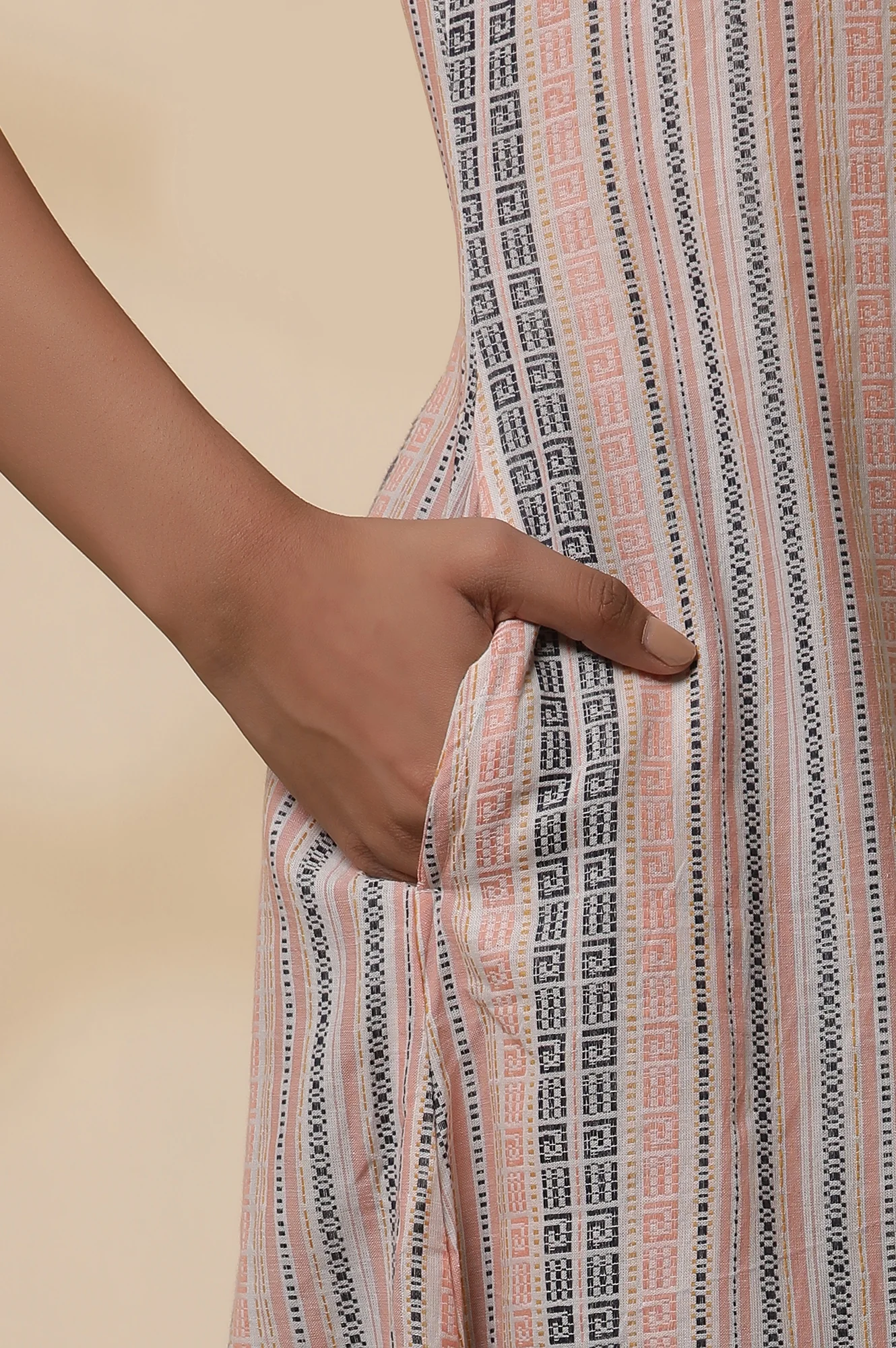 Multi-coloured Stripe Dobby Kurta and Tights Set - Image 7