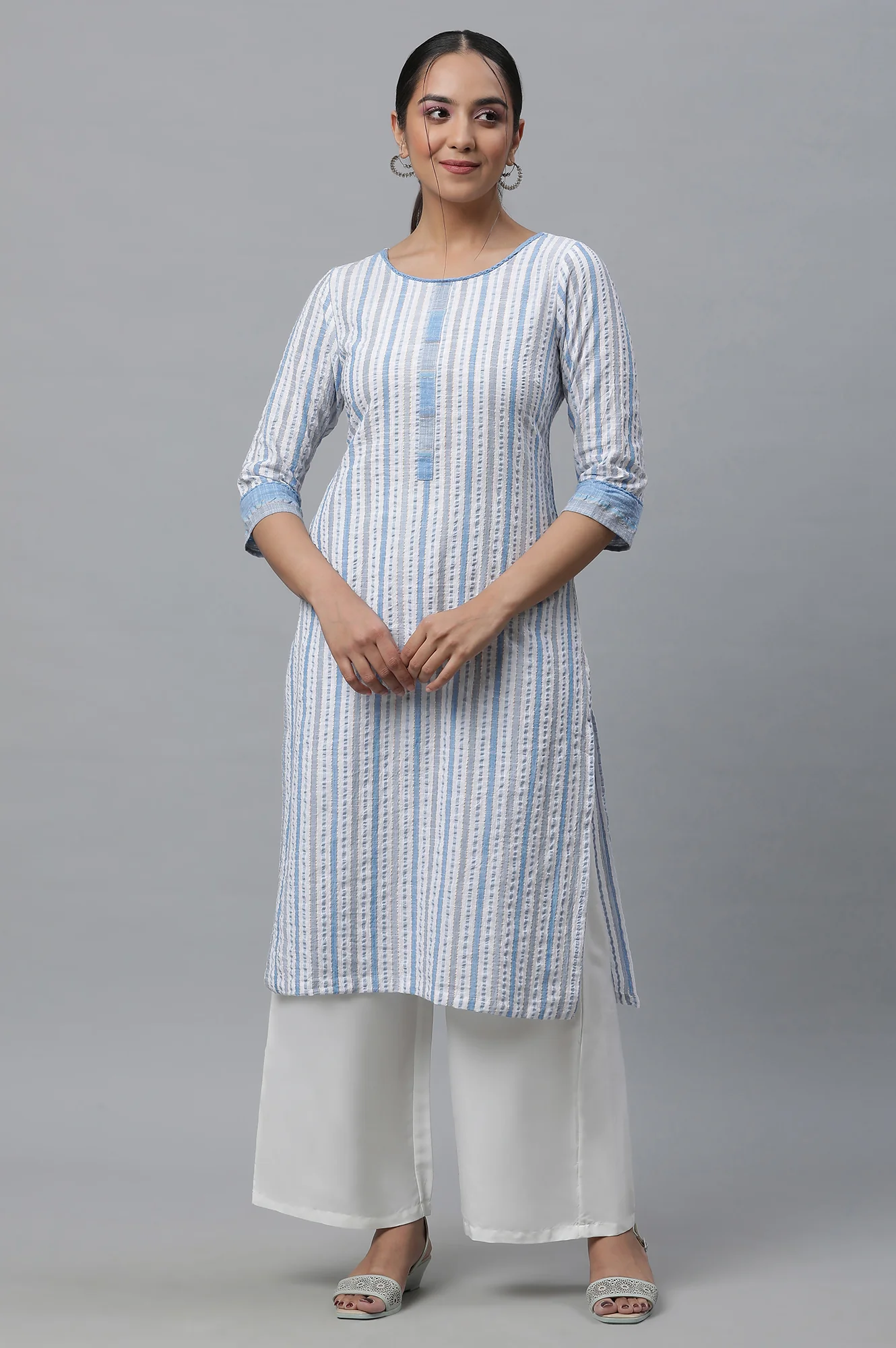 Multi-coloured Stripe Printed Casual Kurta - Image 2