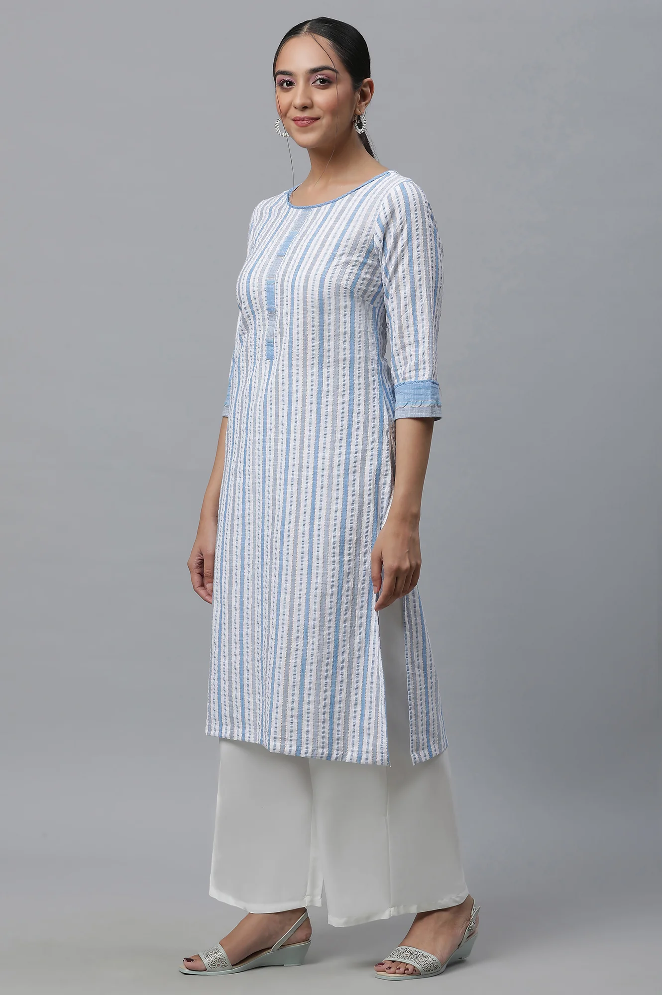 Multi-coloured Stripe Printed Casual Kurta - Image 3