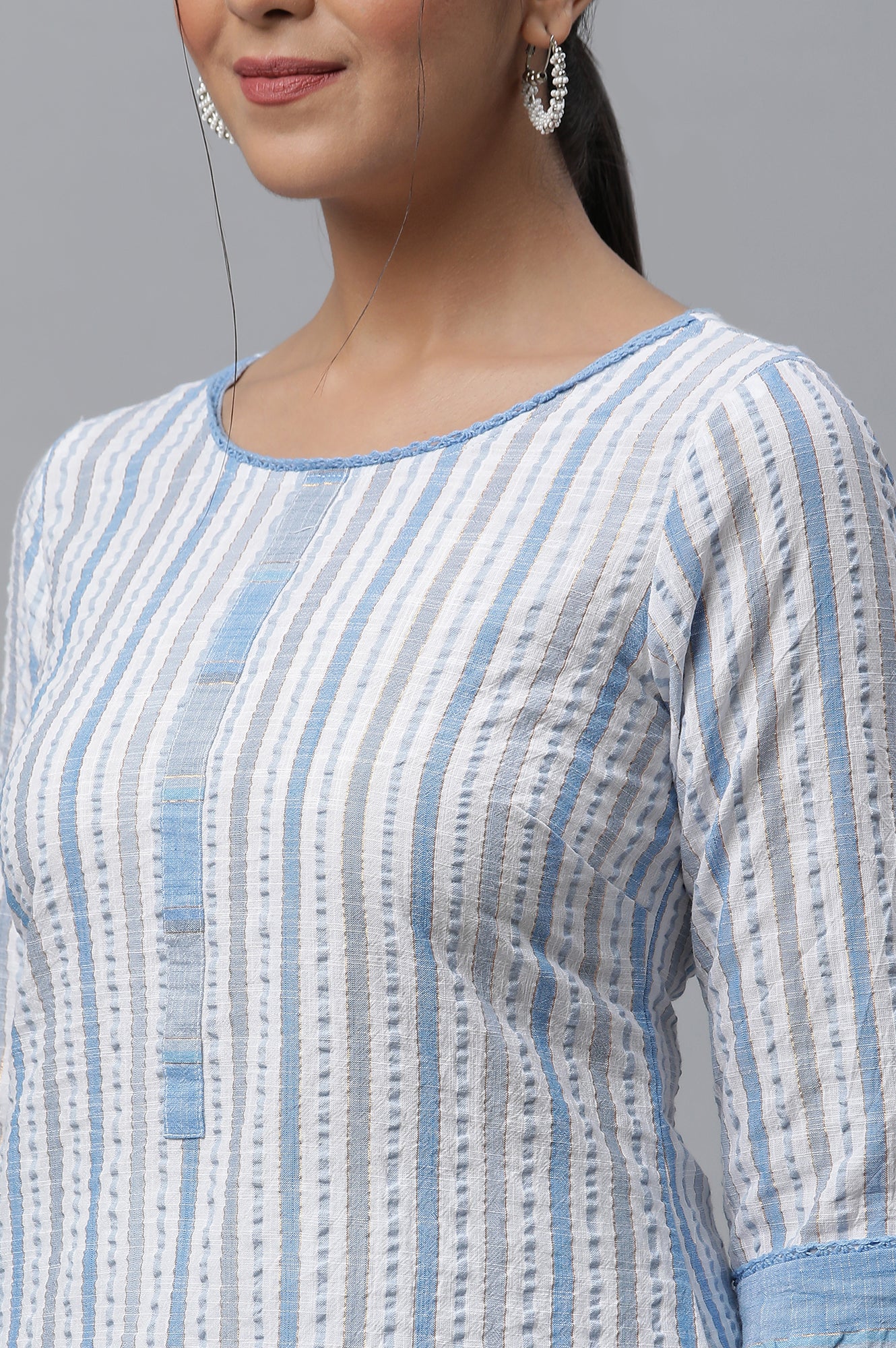 Multi-coloured Stripe Printed Casual Kurta - Image 6
