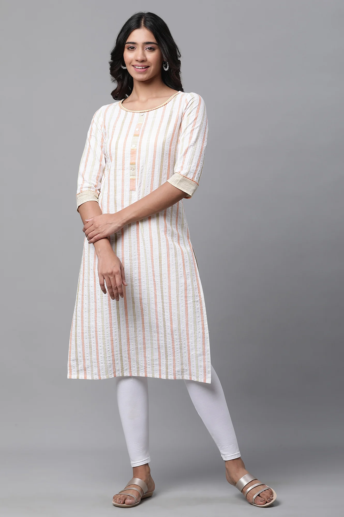 Multi-coloured Stripe Printed Casual Kurta - Image 2