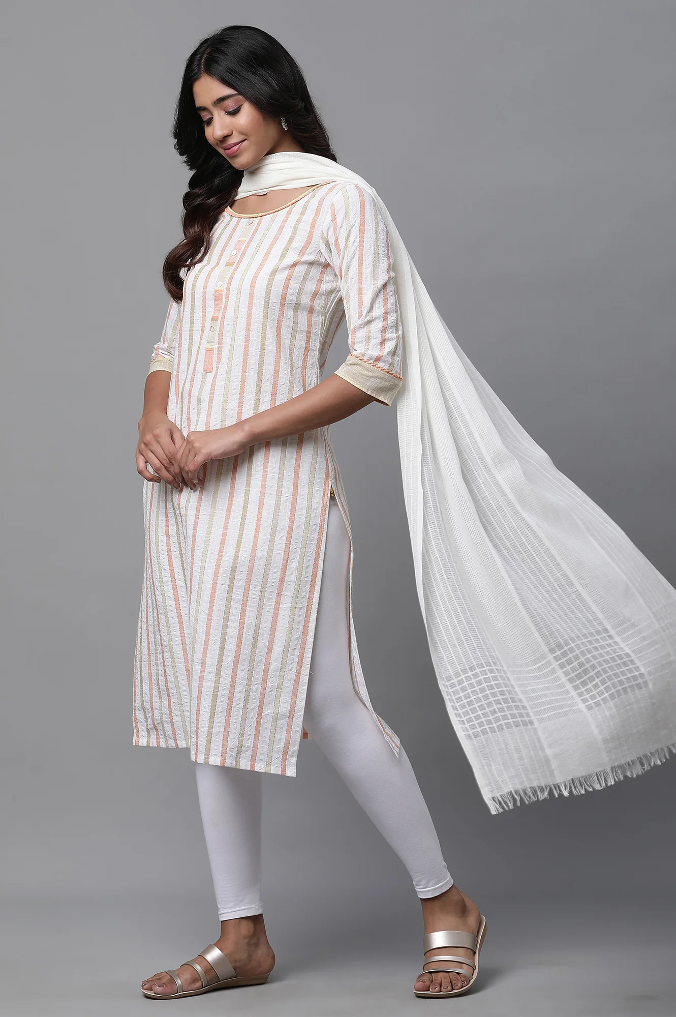 Multi-coloured Stripe Printed Casual Kurta - Image 6