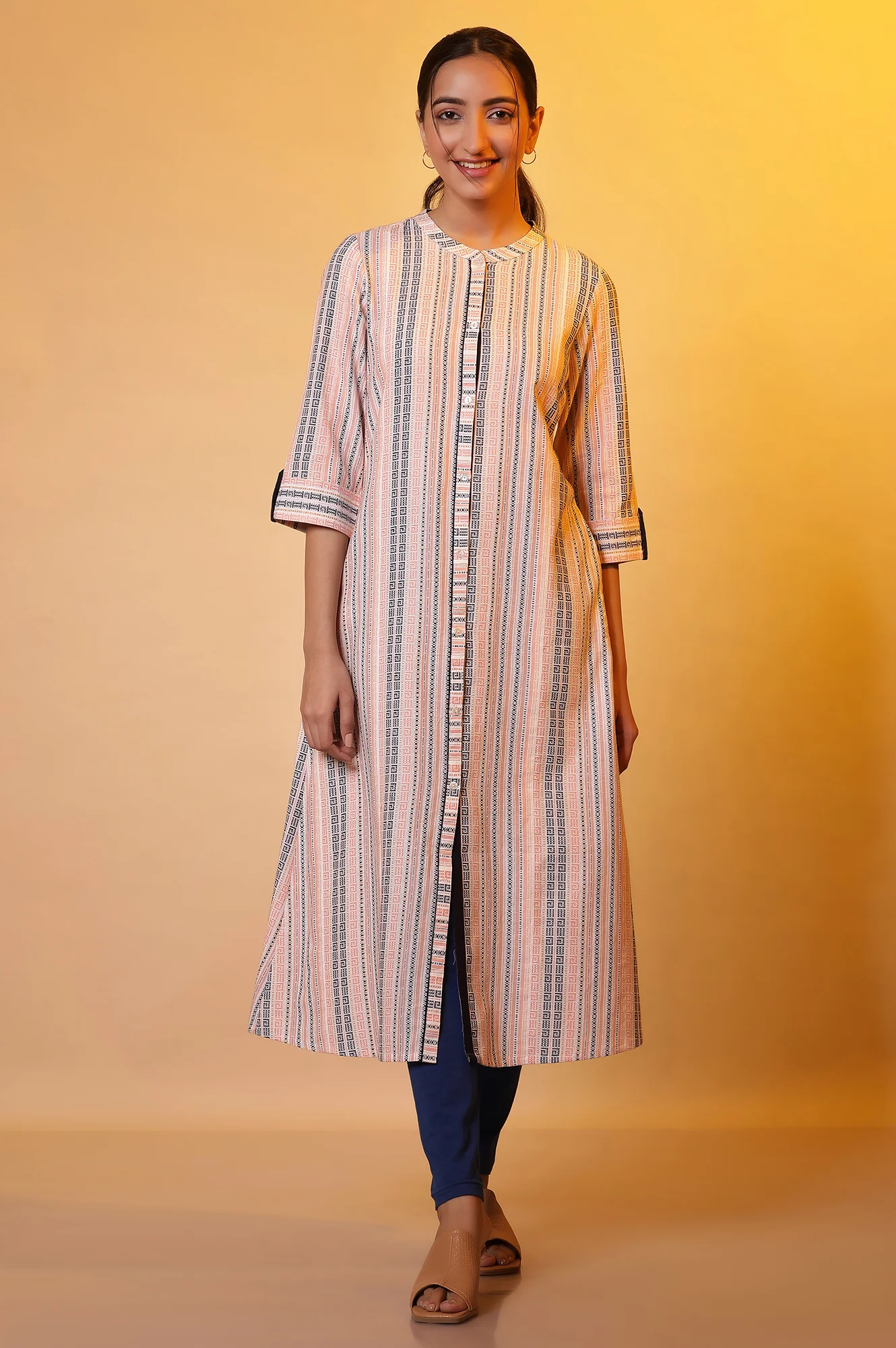 Multi-coloured Striped Dobby Kurta - Image 2