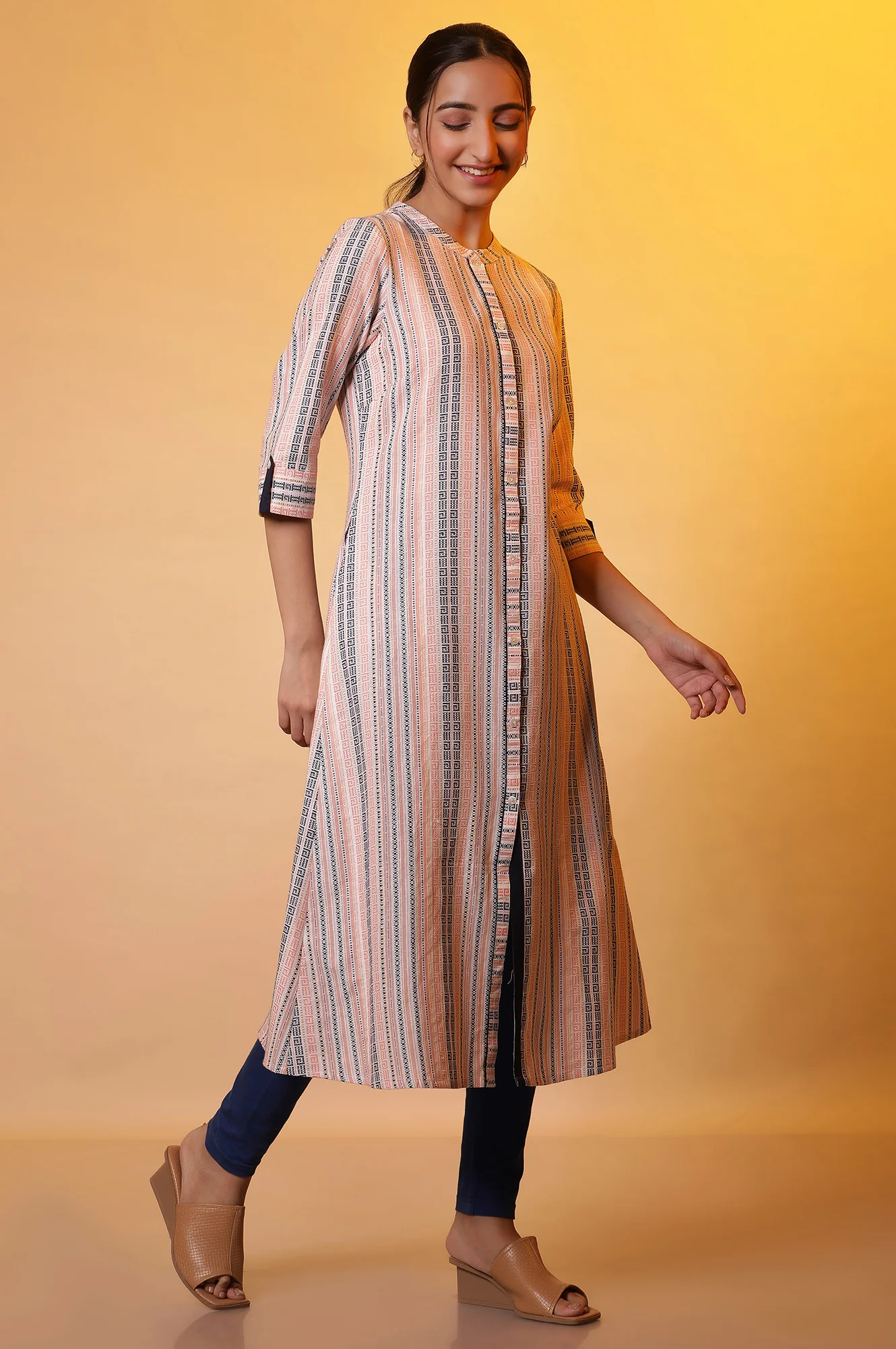 Multi-coloured Striped Dobby Kurta - Image 5