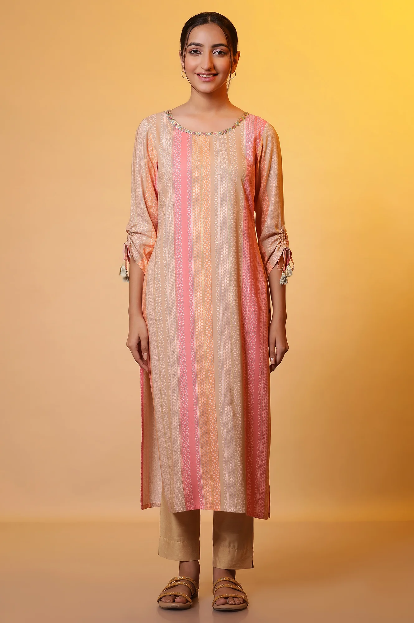 Multi-Coloured Striped Straight Kurta - Image 2