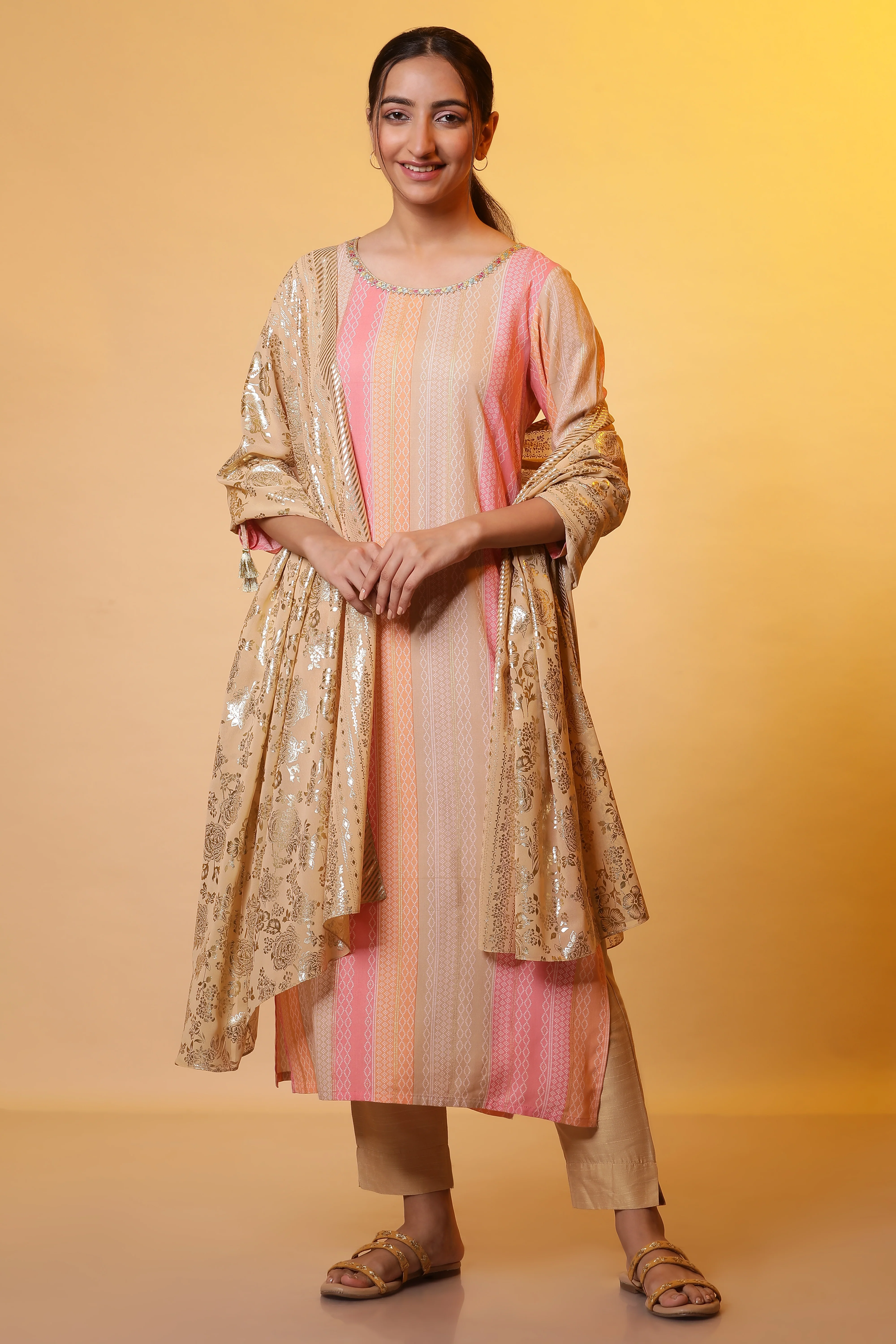 Multi-Coloured Striped Straight Kurta - Image 6