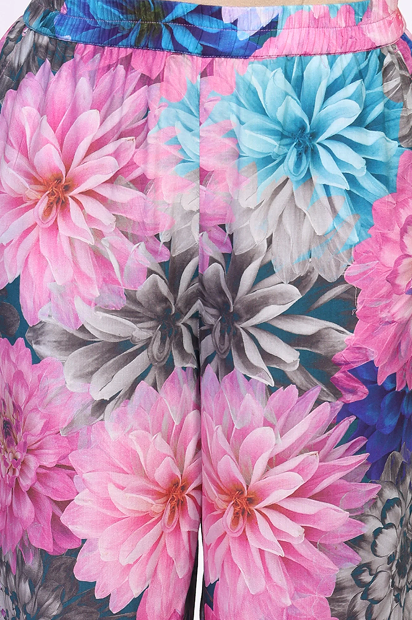 Multicolor Floral Print Cotton Blend Kaftan with Palazzo Set - Image 6