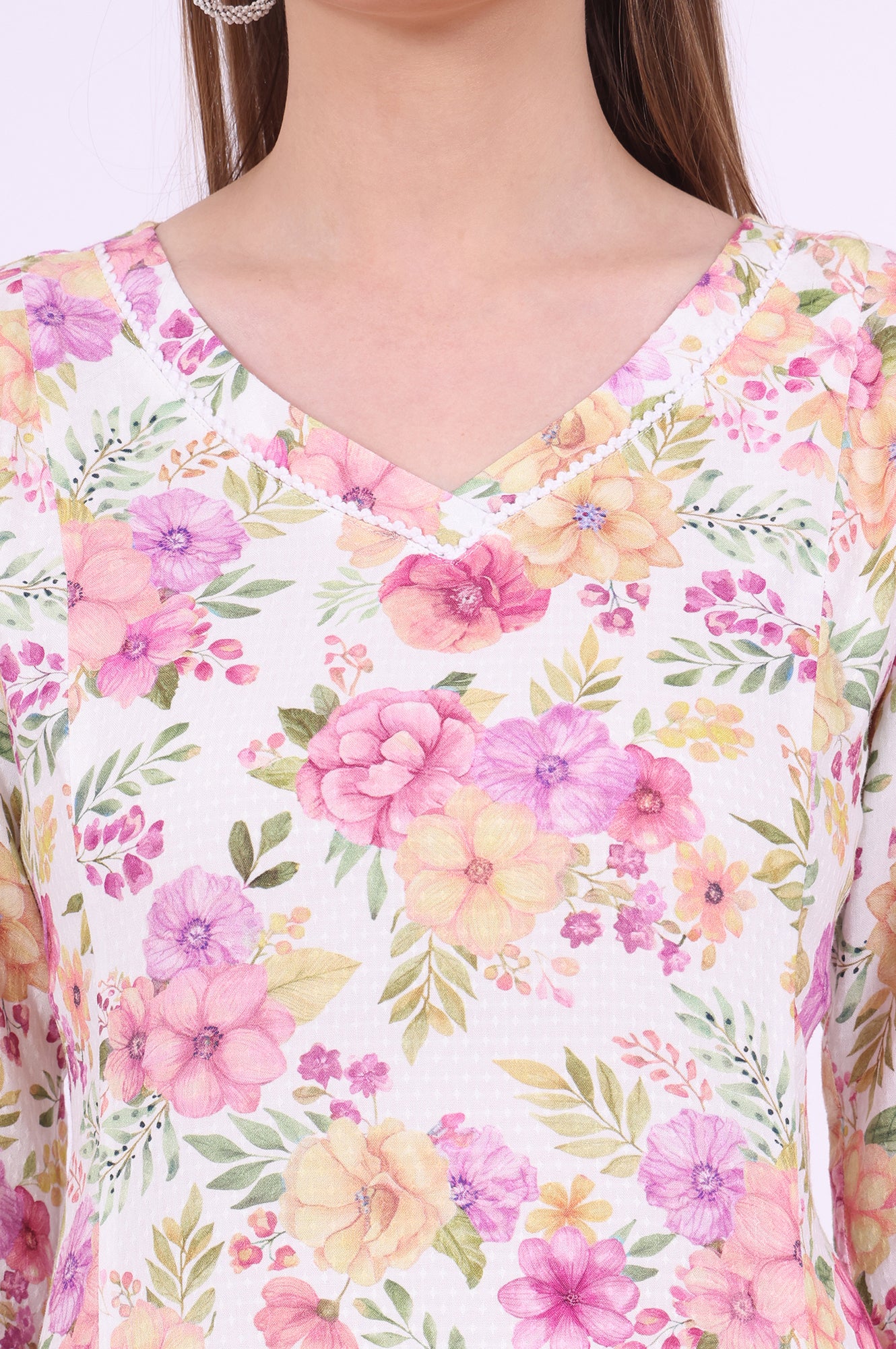 Multicolour Printed A-Line Rayon Kurta - Image 4