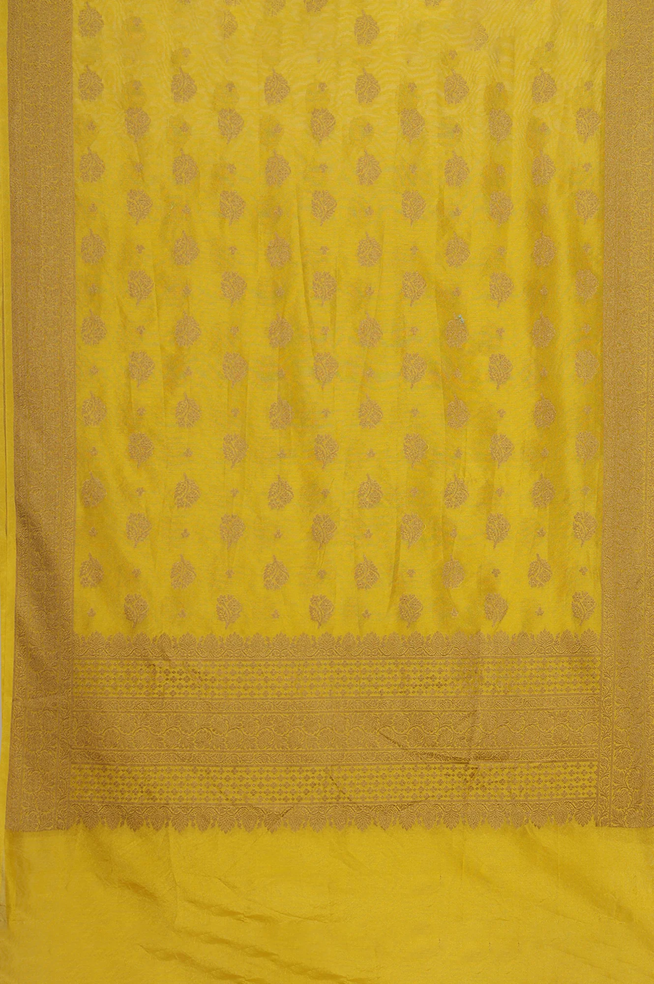 Mustard Yellow Yarn Dyed Cotton Blend Embroidered Anarkali Kurta, Cotton Churidar and Jacquard Dupatta Set - Image 11