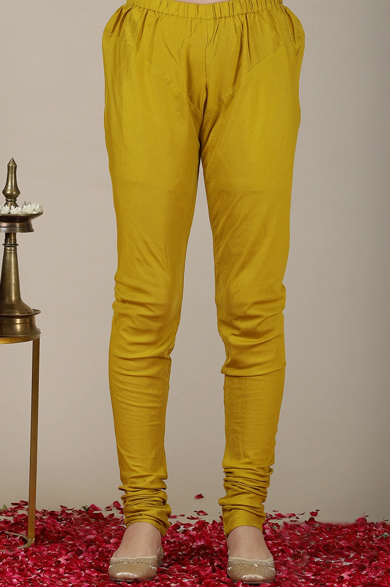 Mustard Yellow Yarn Dyed Cotton Blend Embroidered Anarkali Kurta, Cotton Churidar and Jacquard Dupatta Set - Image 9
