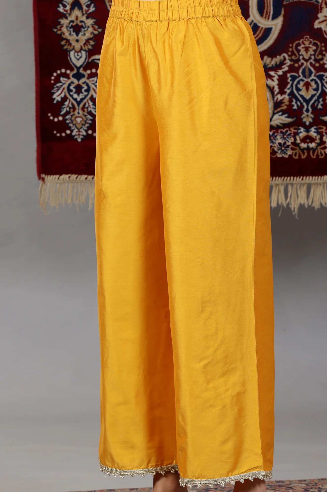 Mustard Yellow Yarn Dyed Dori Embroidered Anarkali Kurta, Palazzo and Dupatta Set - Image 10