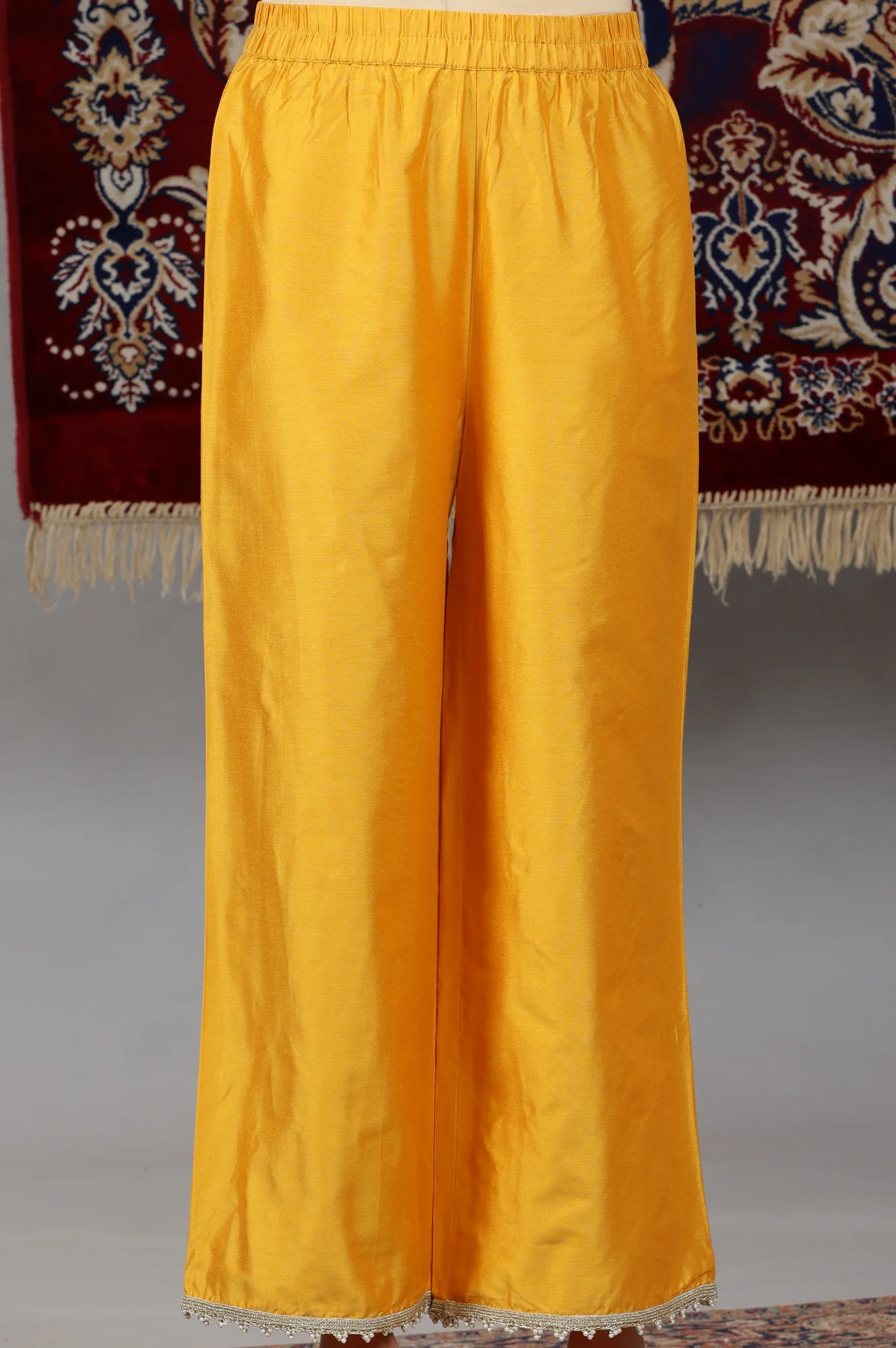 Mustard Yellow Yarn Dyed Dori Embroidered Anarkali Kurta, Palazzo and Dupatta Set - Image 9