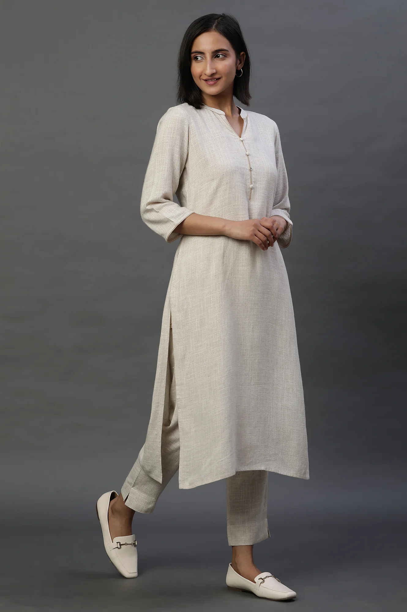Natural Mandarin Collar Casual Kurta - Image 5