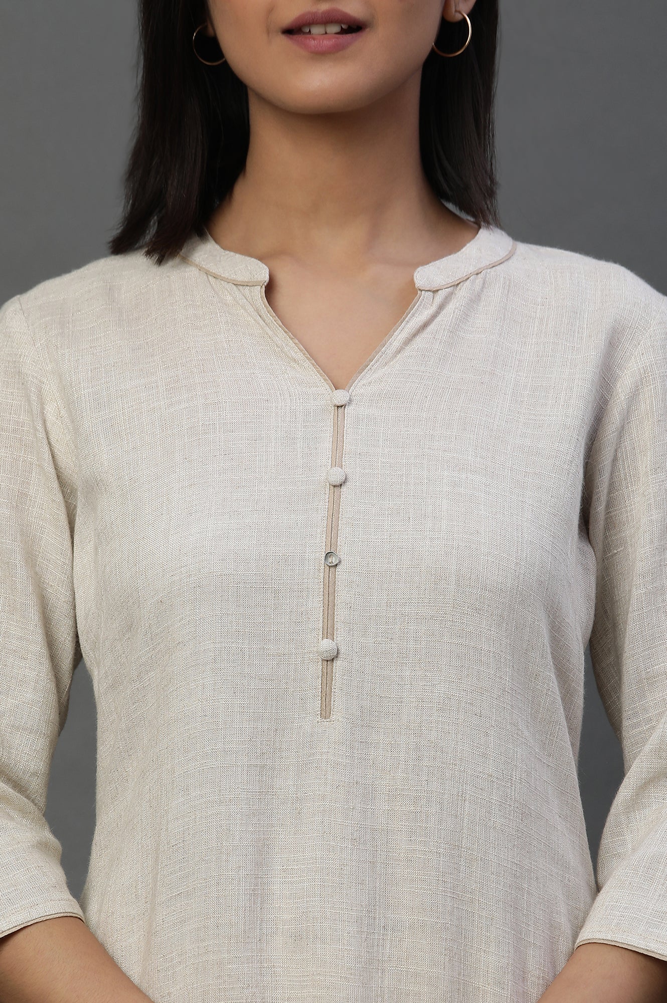 Natural Mandarin Collar Casual Kurta - Image 6