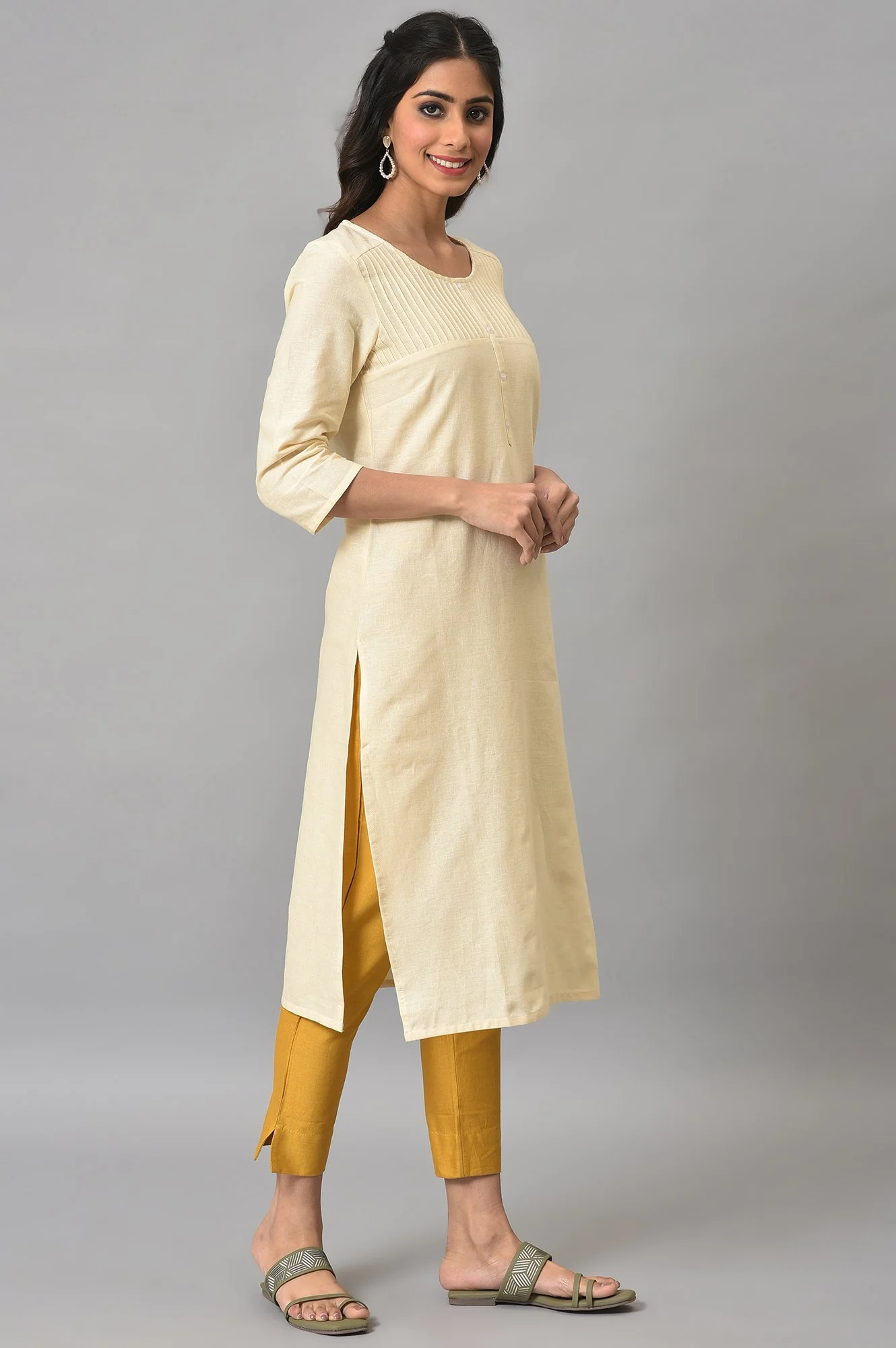Natural Solid Cotton Kurta - Image 4