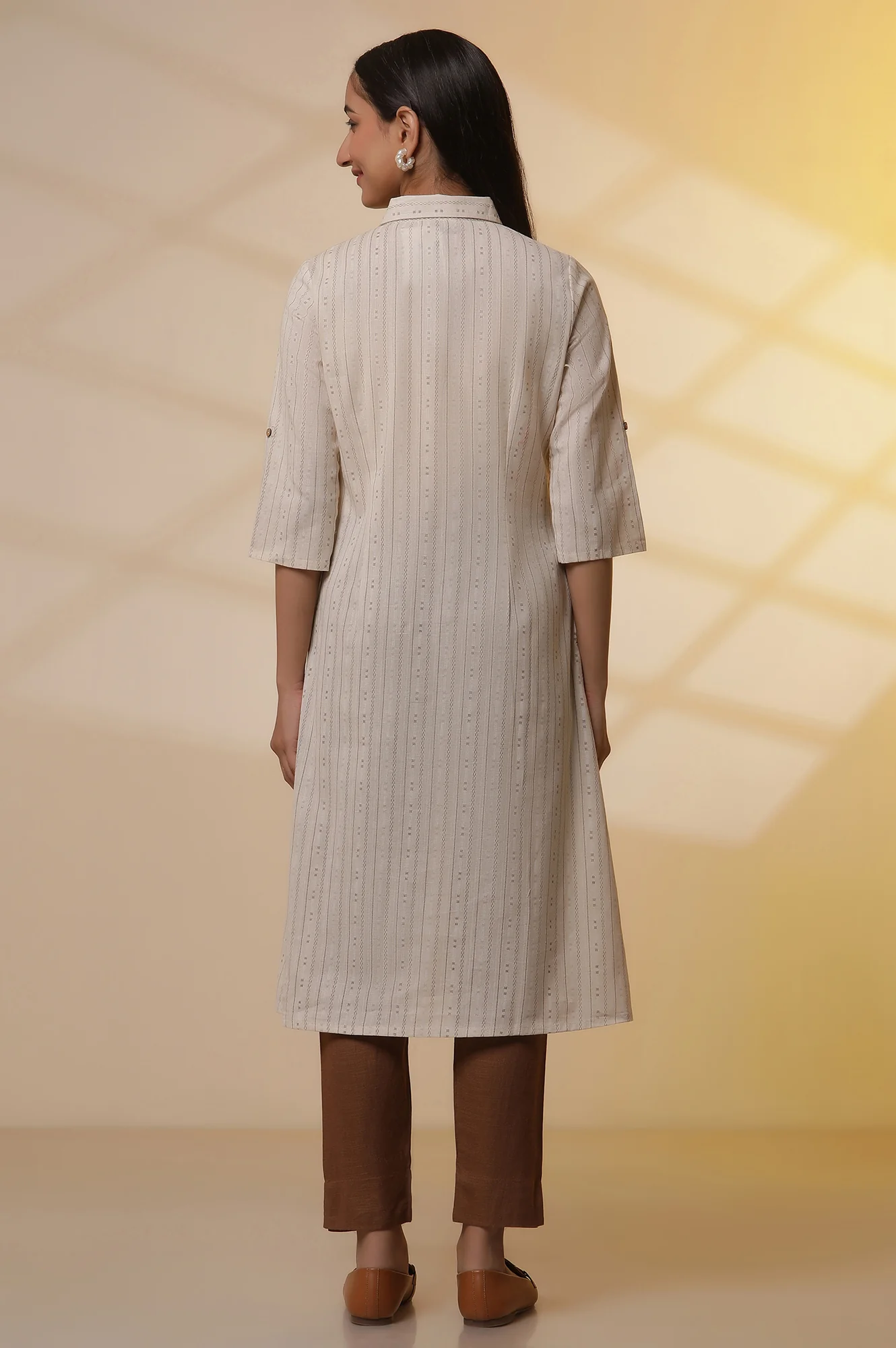 Natural Striped Cotton Flax Dress and Trousers Set - Image 4